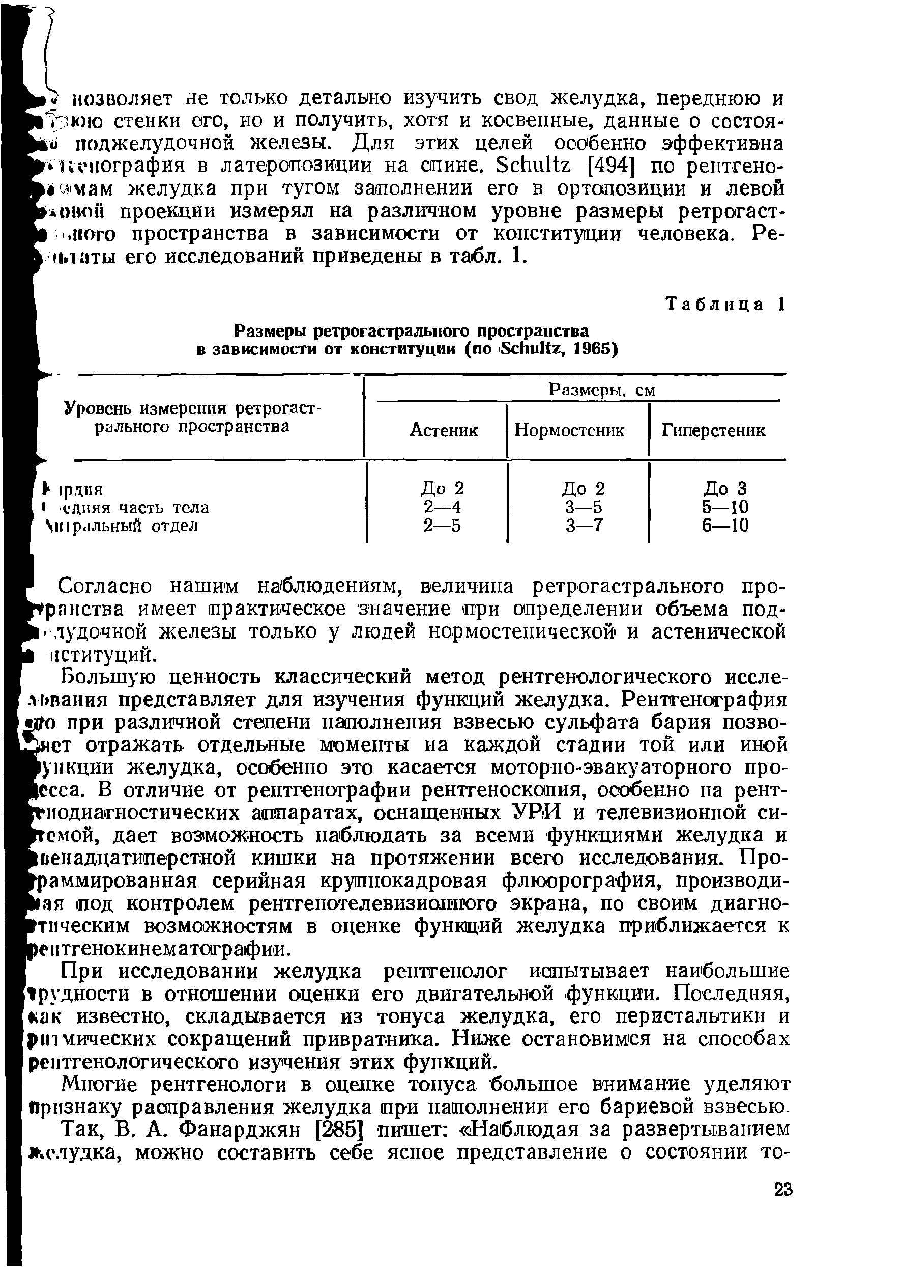 Таблица 1 Размеры ретрогастрального пространства в зависимости от конституции (по S , 1965)...