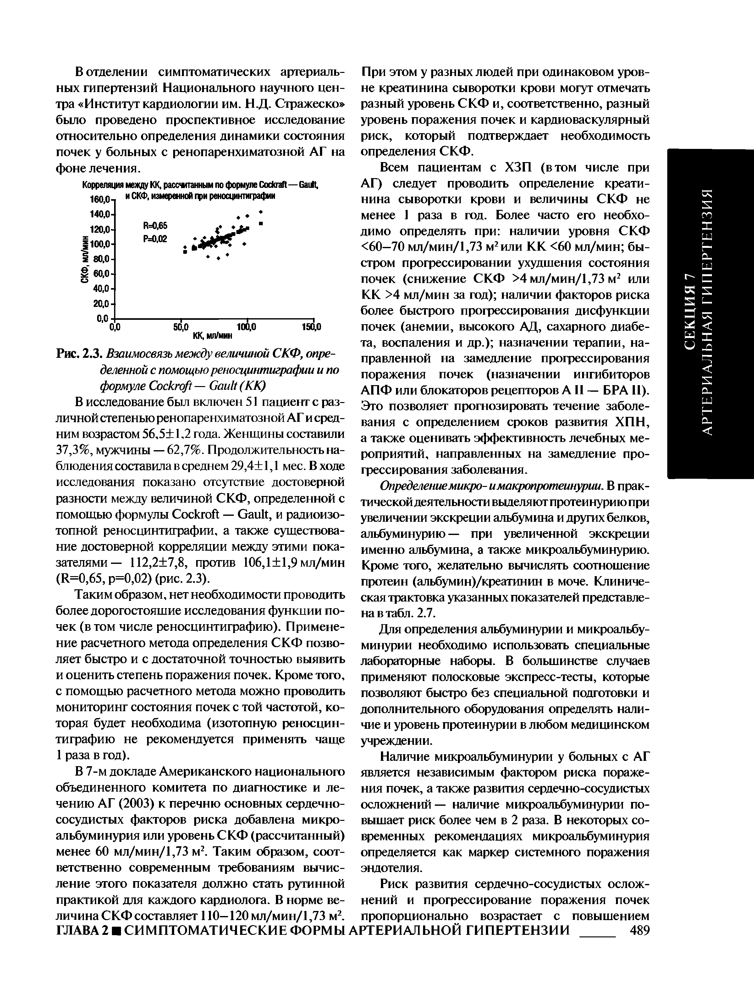 Рис. 2.3. Взаимосвязь между величиной СКФ, определенной с помощью реносцинтиграфии и по формуле C — G (КК)...