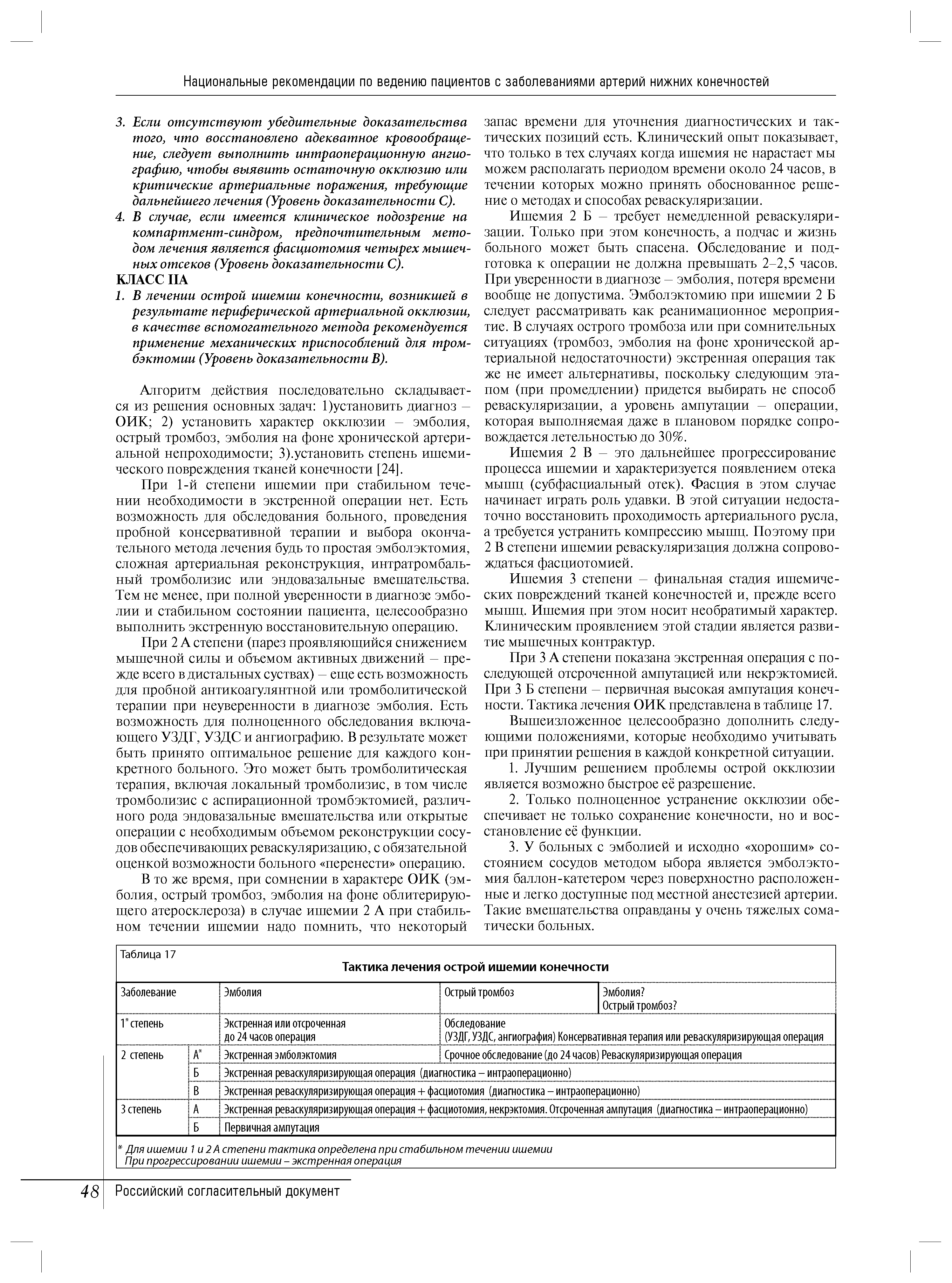 Таблица 17 Тактика лечения острой ишемии конечности ...