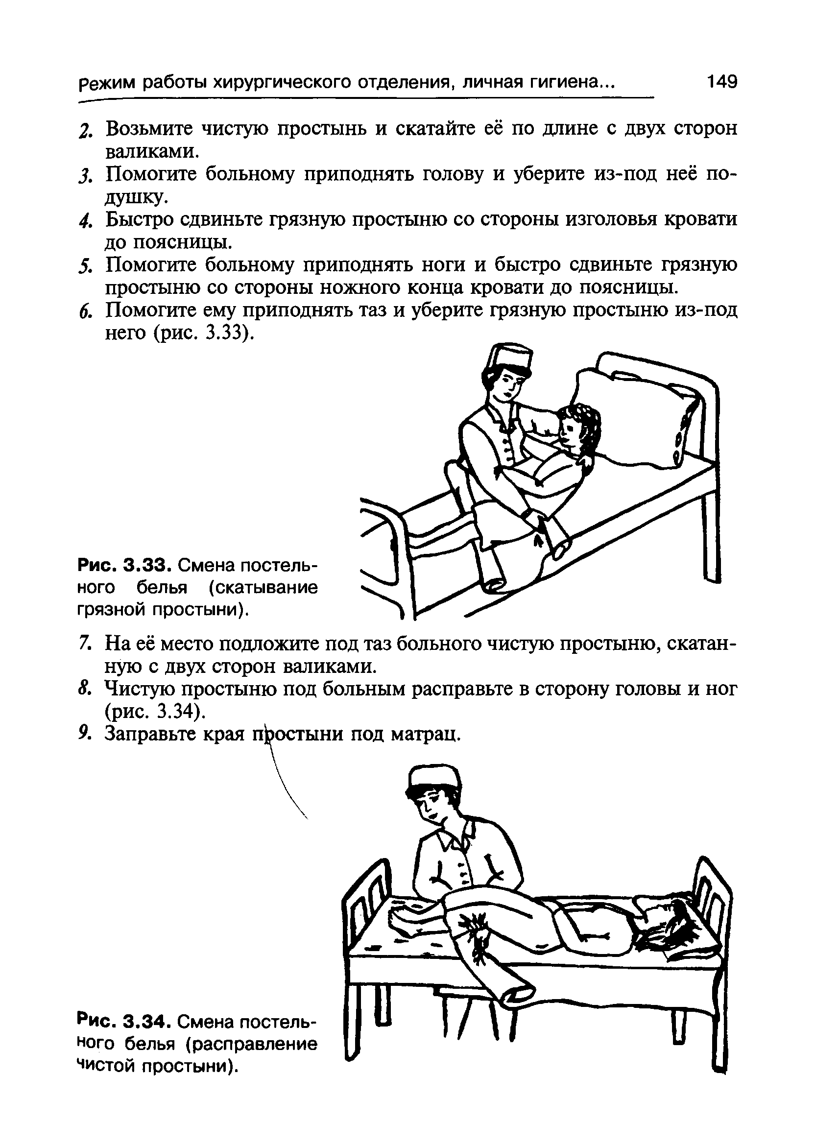 Рис. 3.33. Смена постельного белья (скатывание грязной простыни).