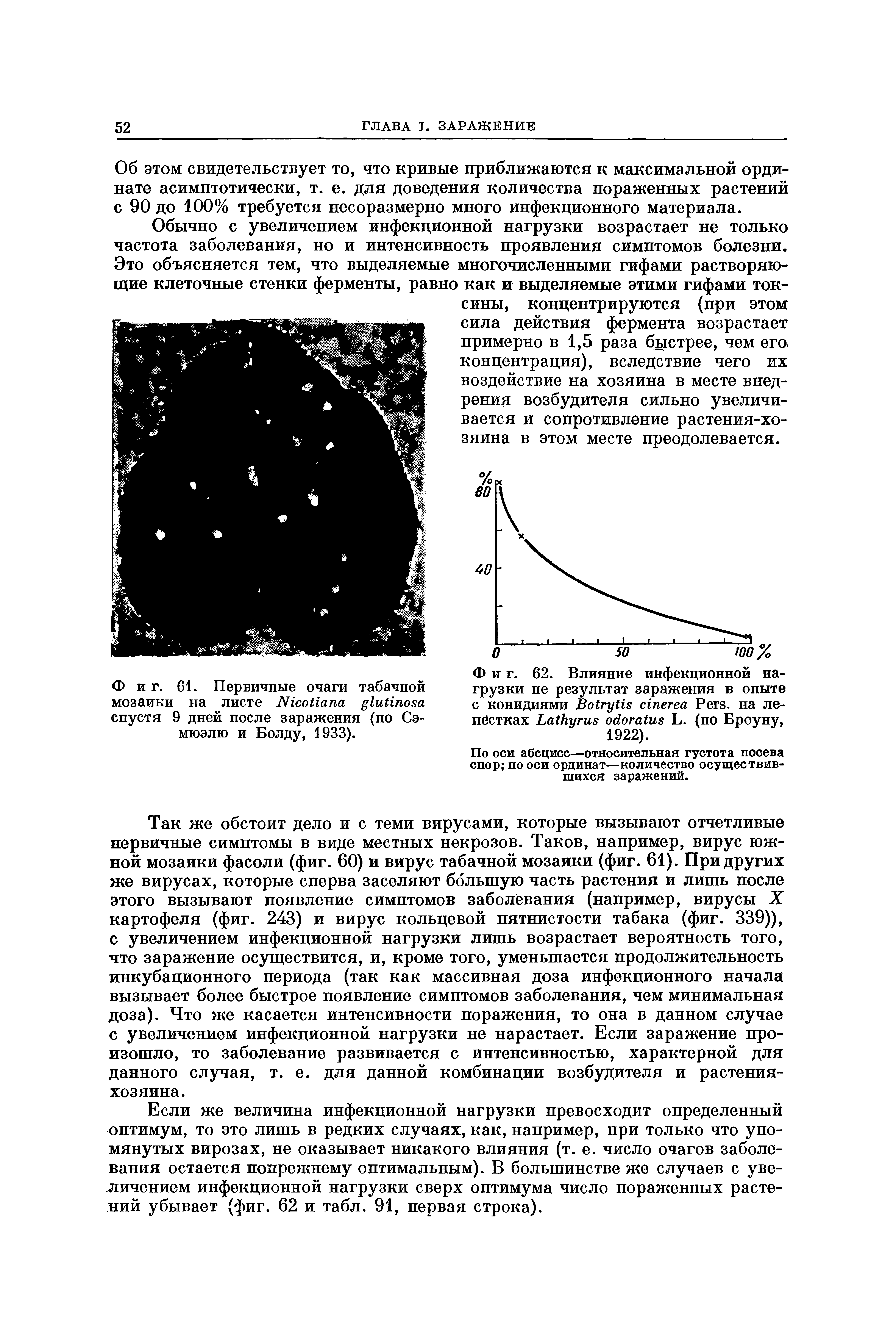 Фиг. 61. Первичные очаги табачной мозаики на листе N спустя 9 дней после заражения (по Сэмюэлю и Болду, 1933).