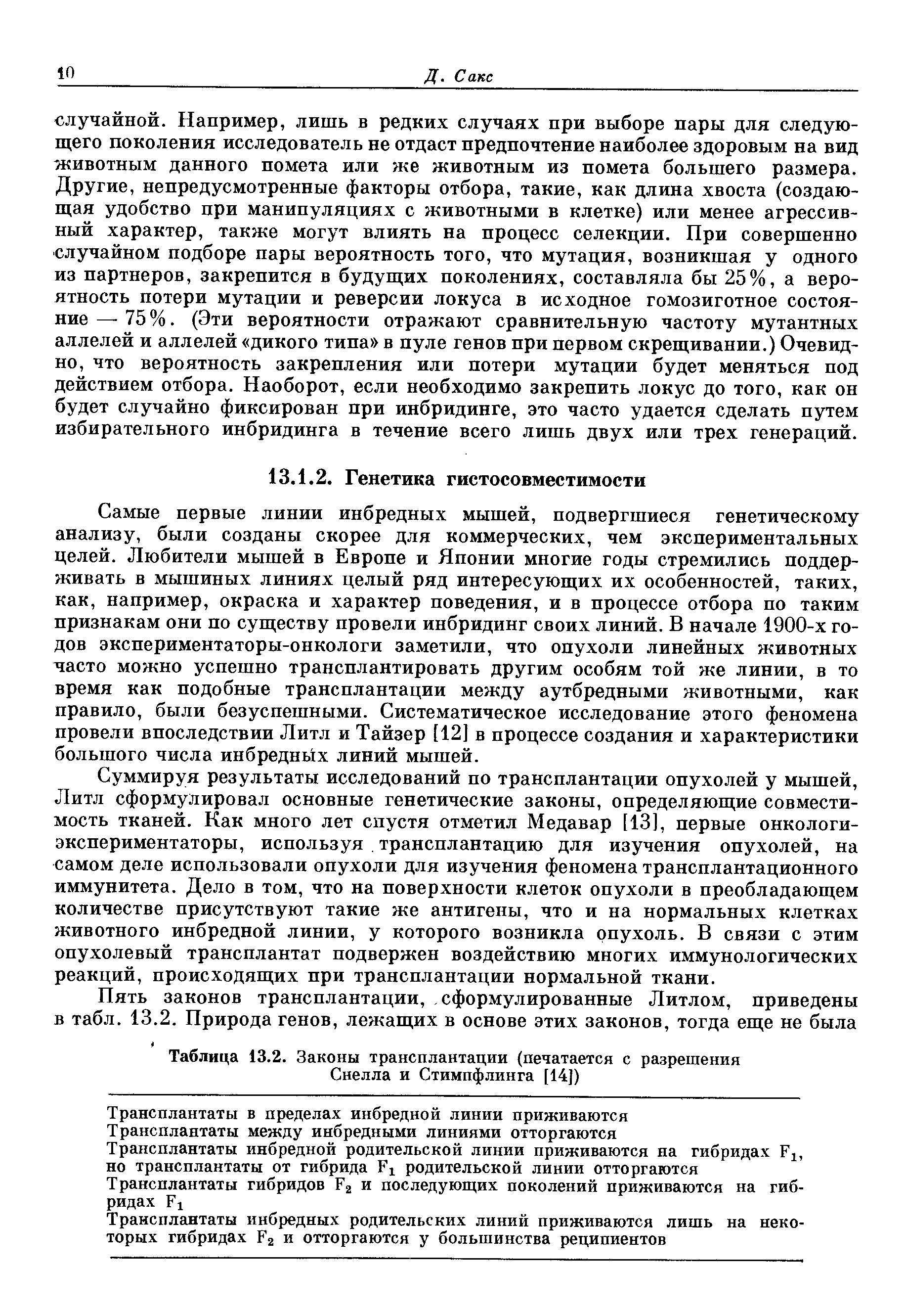 Таблица 13.2. Законы трансплантации (печатается с разрешения Снелла и Стимпфлинга [14])...