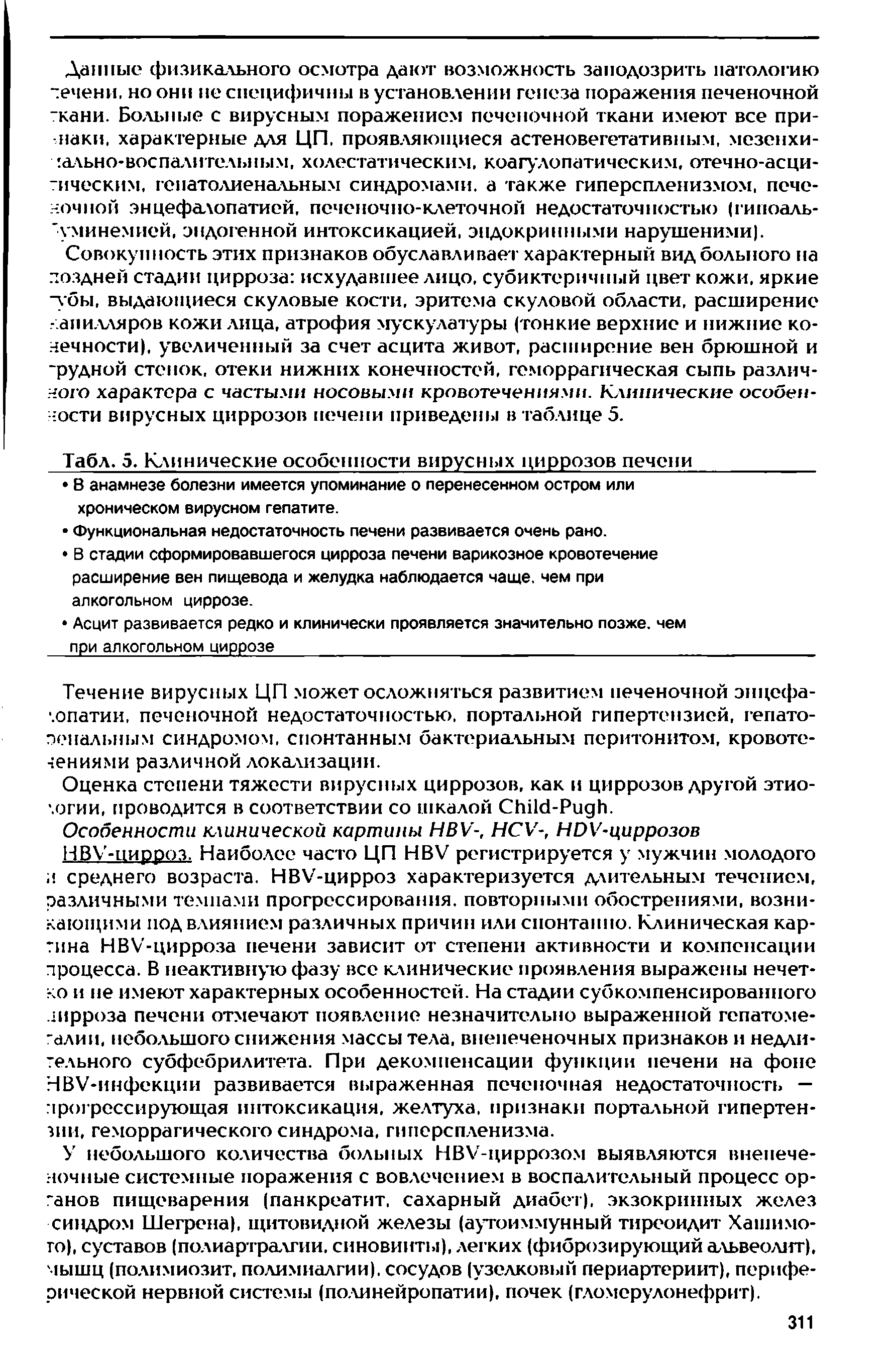 Табл. 5. Клинические особенности вирусных циррозов печени ...