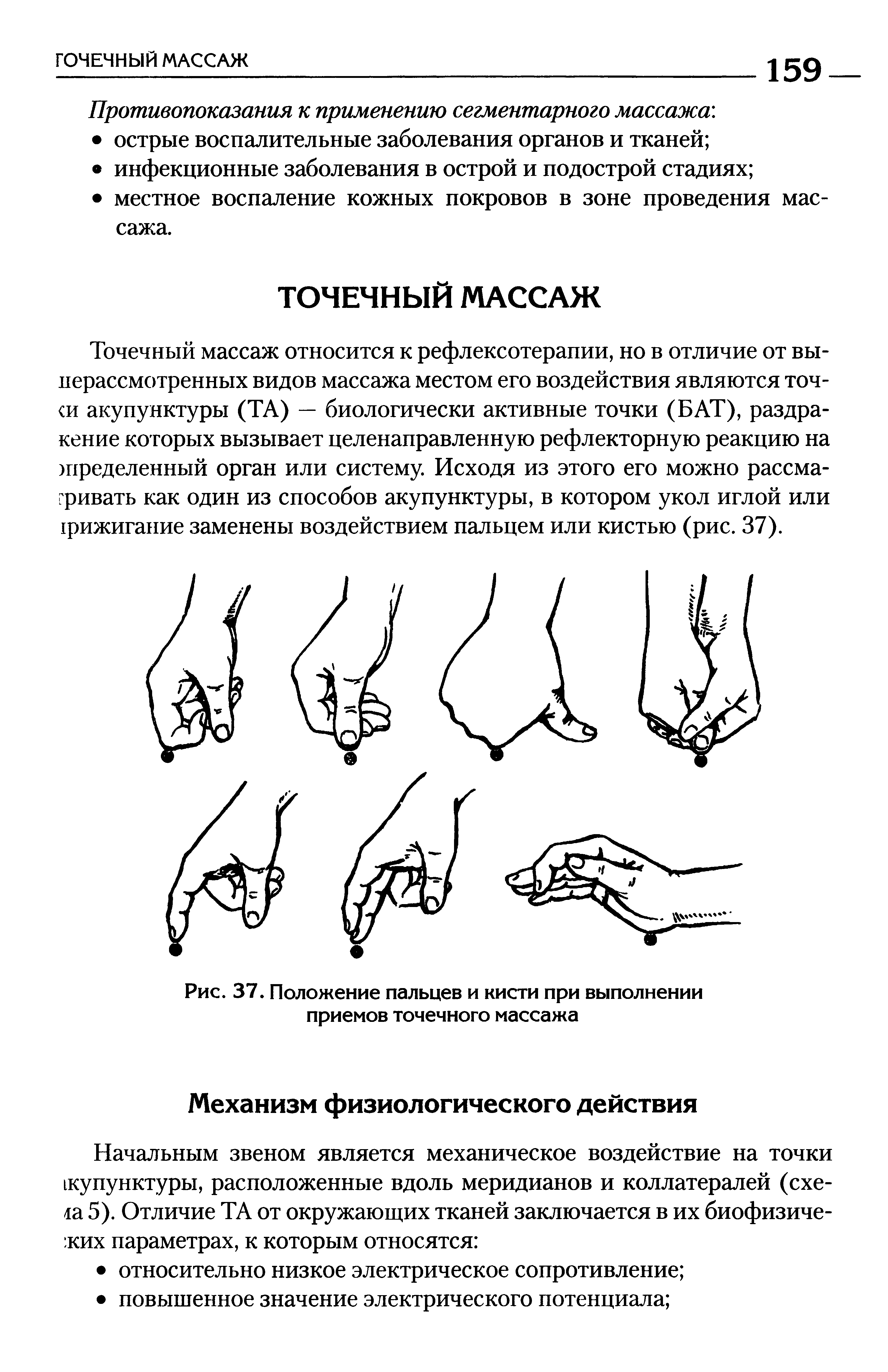 Рис. 37. Положение пальцев и кисти при выполнении приемов точечного массажа...