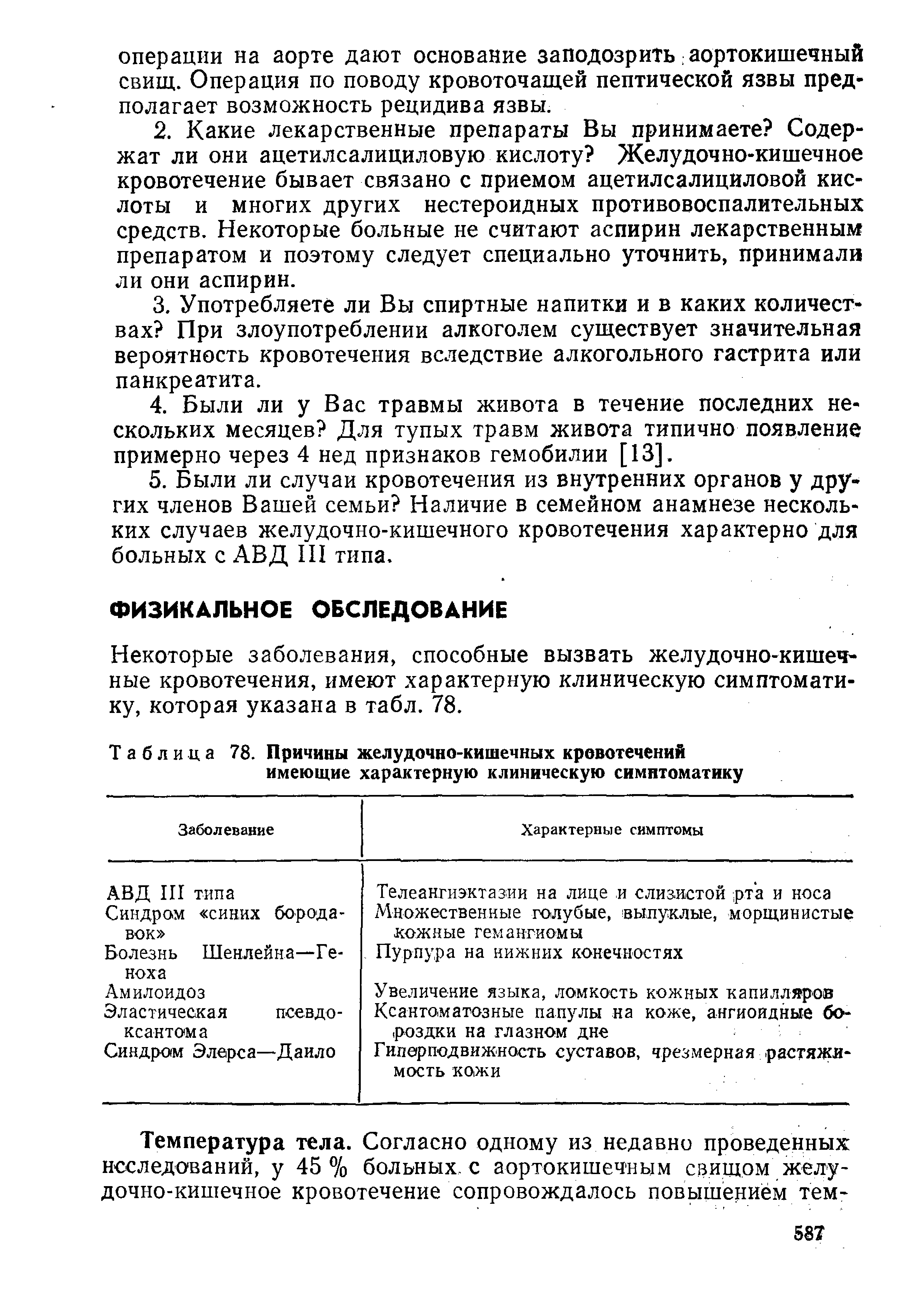 Таблица 78. Причины желудочно-кишечных кровотечений имеющие характерную клиническую симптоматику...