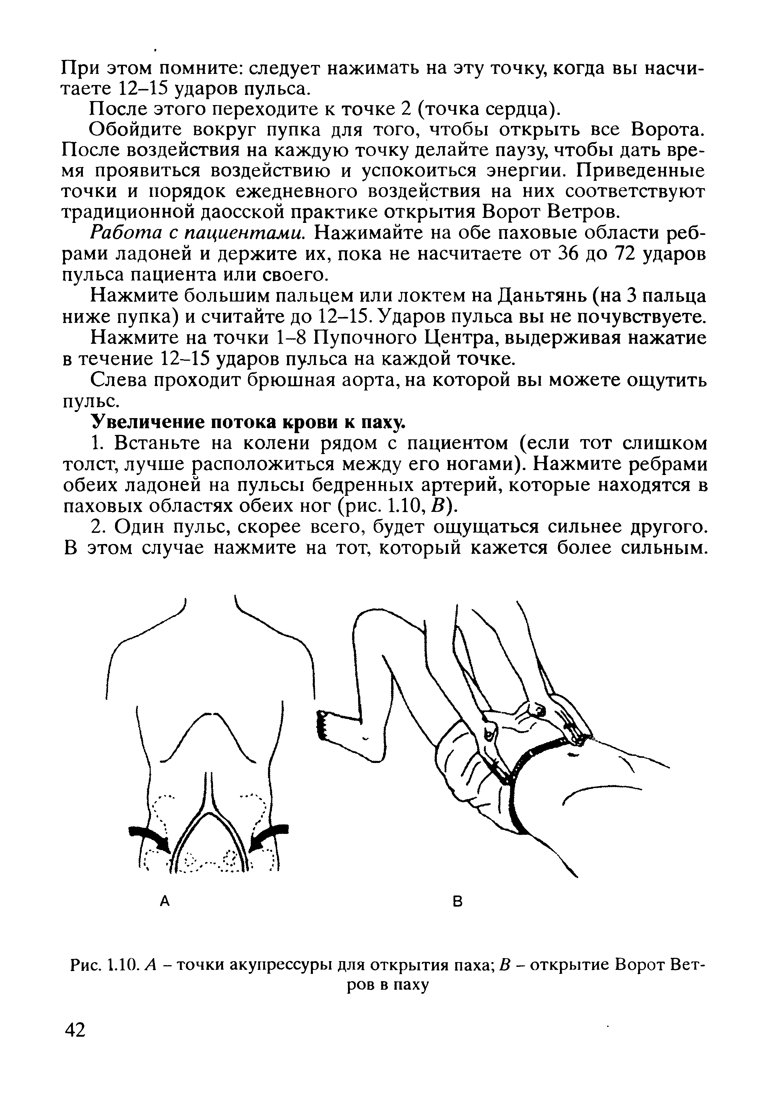 Рис. 1.10. А - точки акупрессуры для открытия паха В - открытие Ворот Ветров в паху...