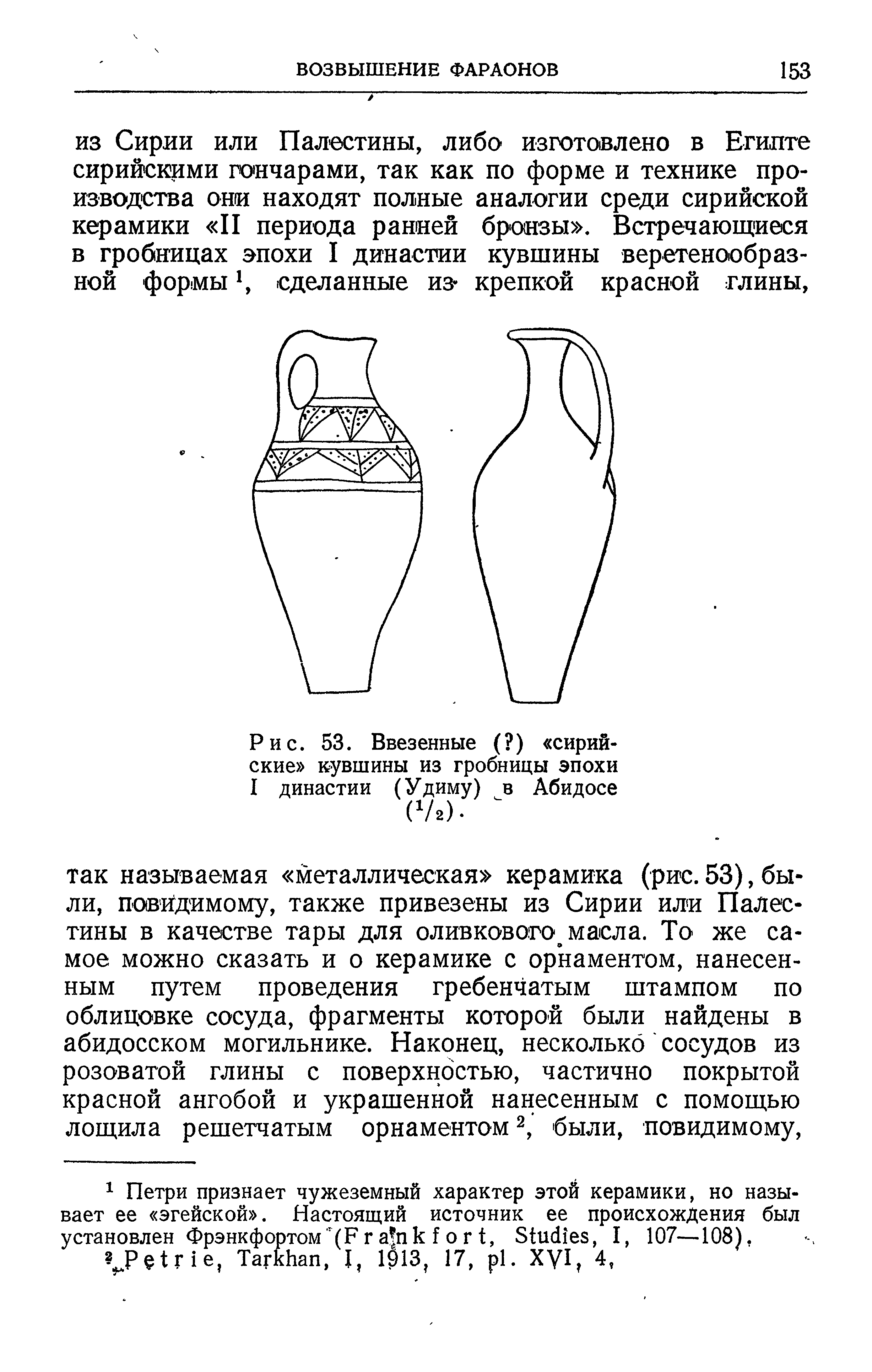 Рис. 53. Ввезенные ( ) сирийские кувшины из гробницы эпохи I династии (Удиму) в Абидосе ел).