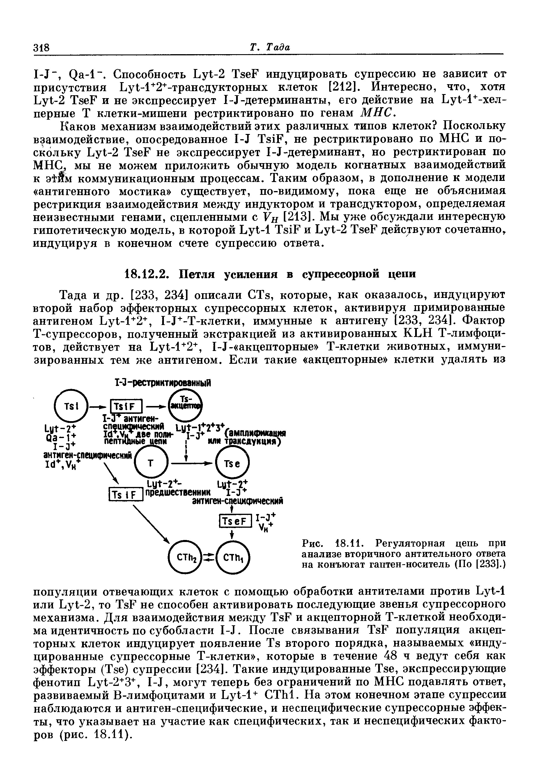 Рис. 18.11. Регуляторная цепь при анализе вторичного антительного ответа на конъюгат гаптен-носитель (По [233].)...