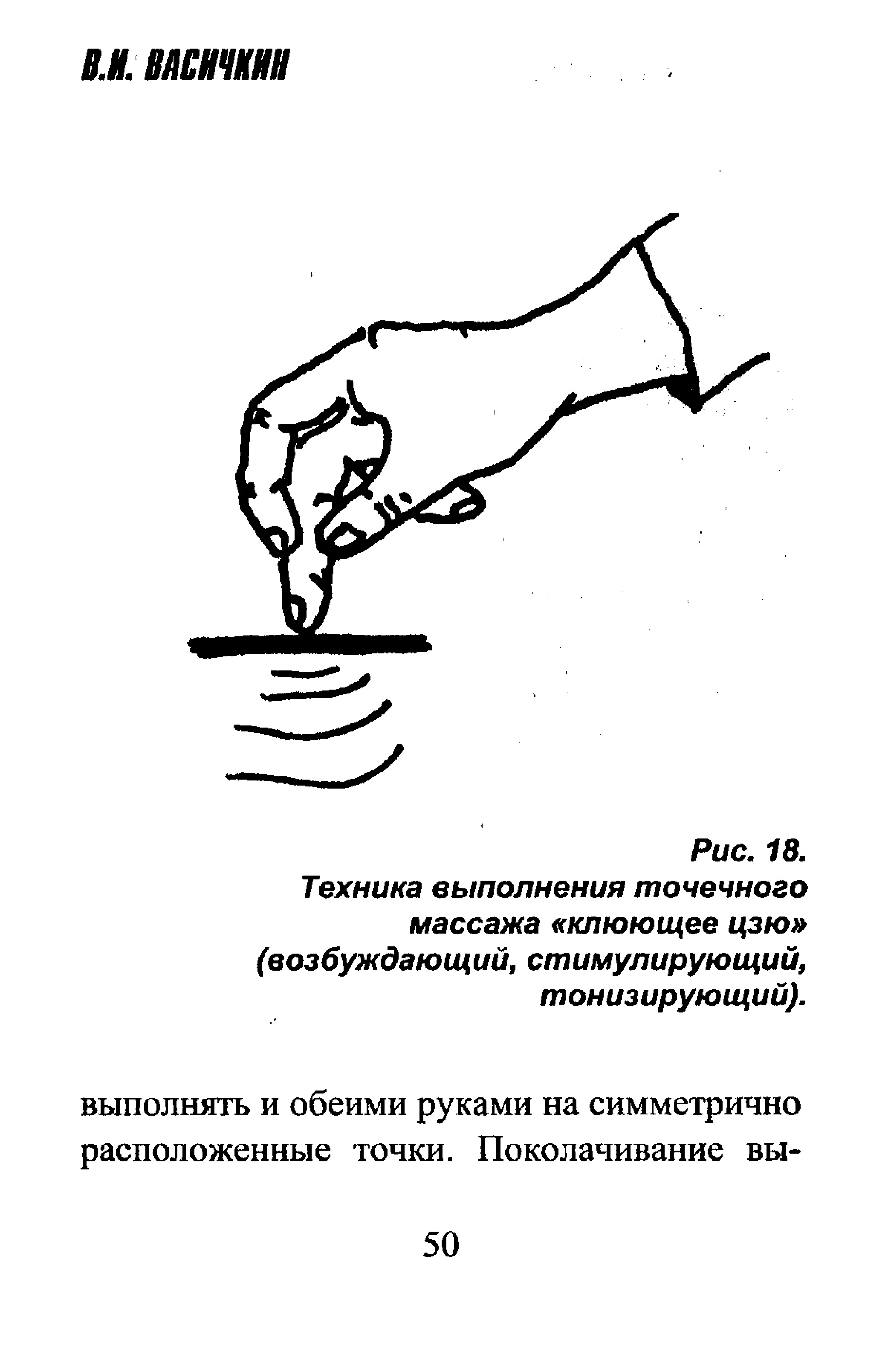 Рис. 18. Техника выполнения точечного массажа клюющее цзю (возбуждающий, стимулирующий, тонизирующий).