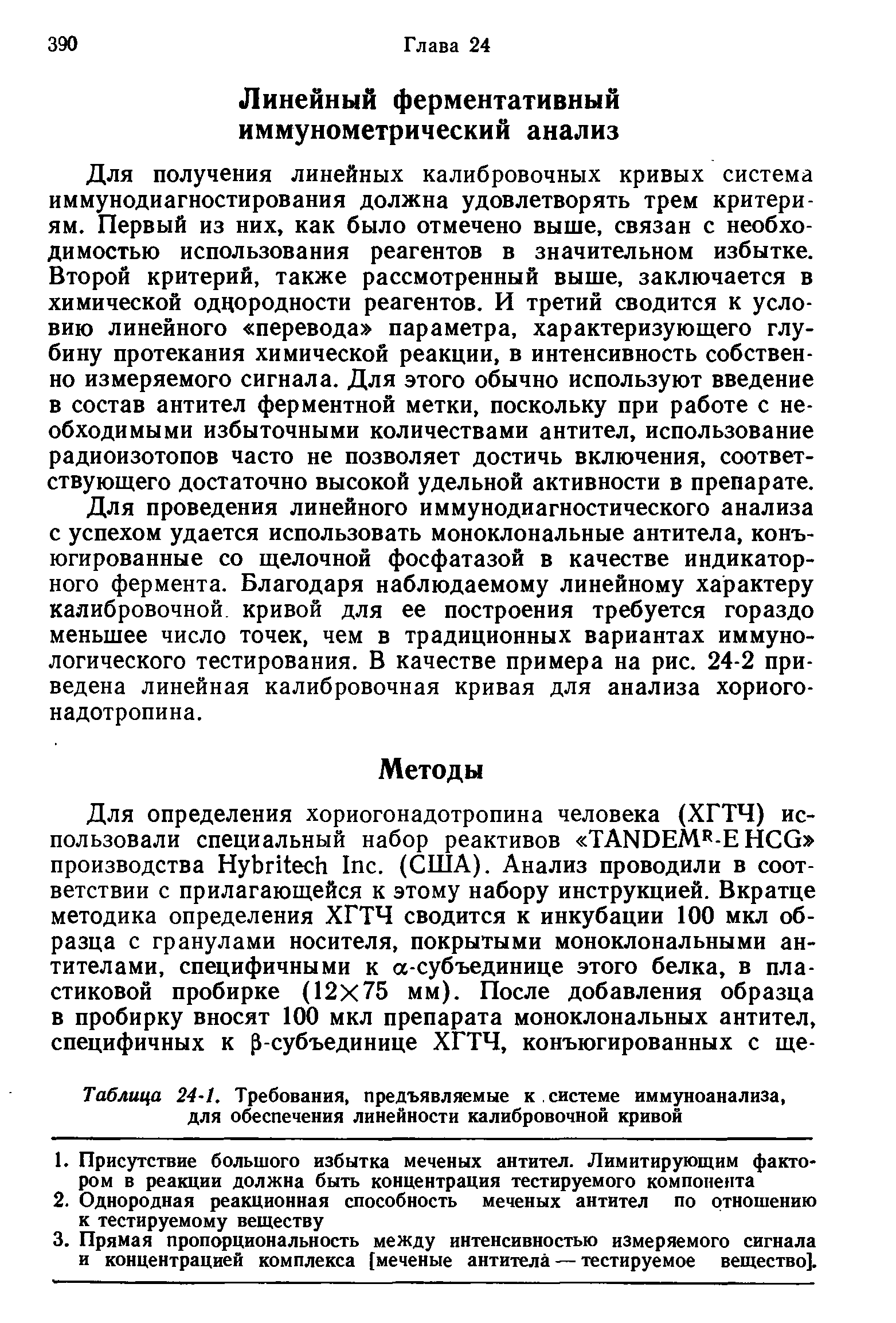 Таблица 24-1. Требования, предъявляемые к. системе иммуноанализа, для обеспечения линейности калибровочной кривой...