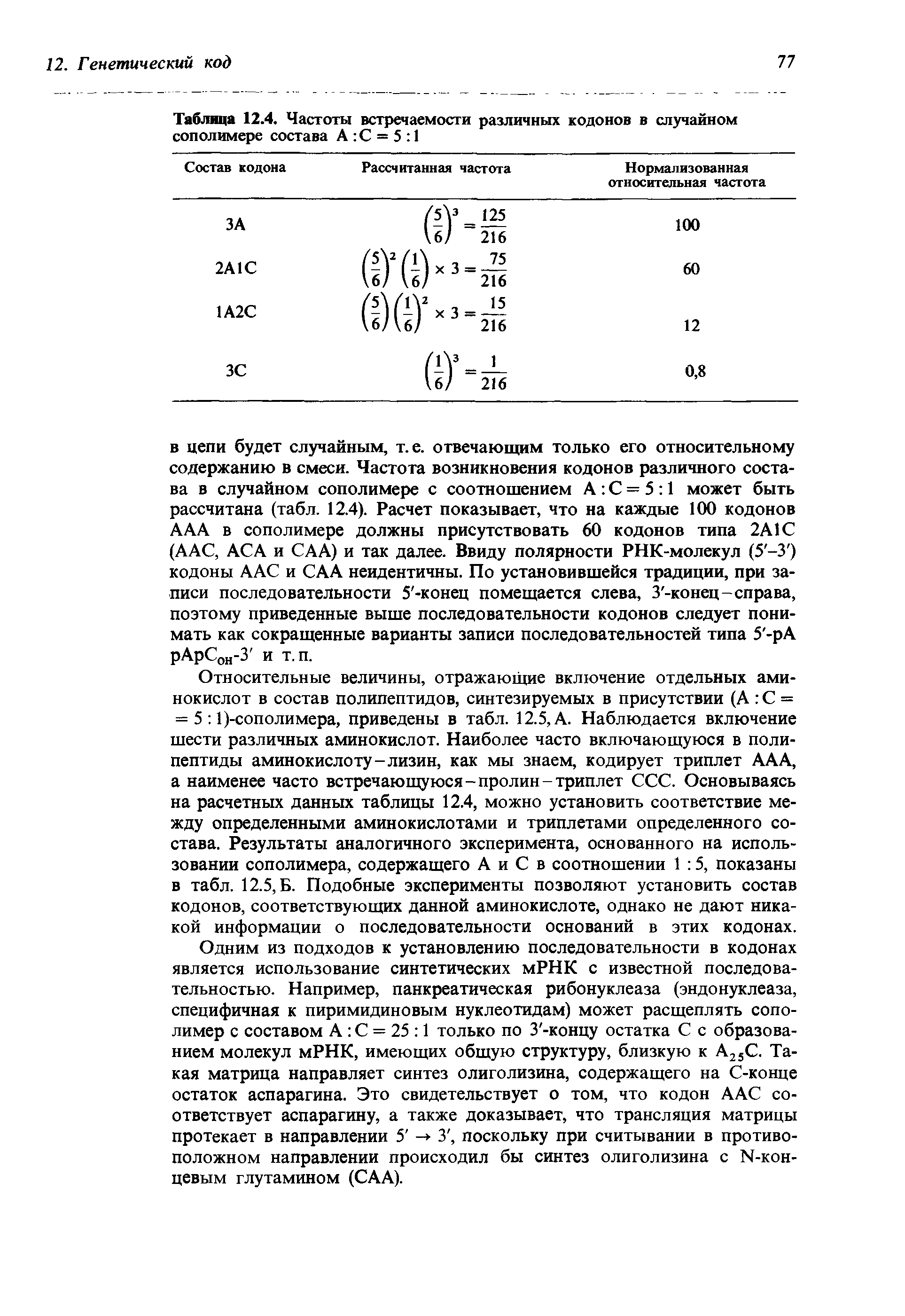 Таблица 12.4. Частоты встречаемости различных кодонов в случайном сополимере состава А С = 5 1...