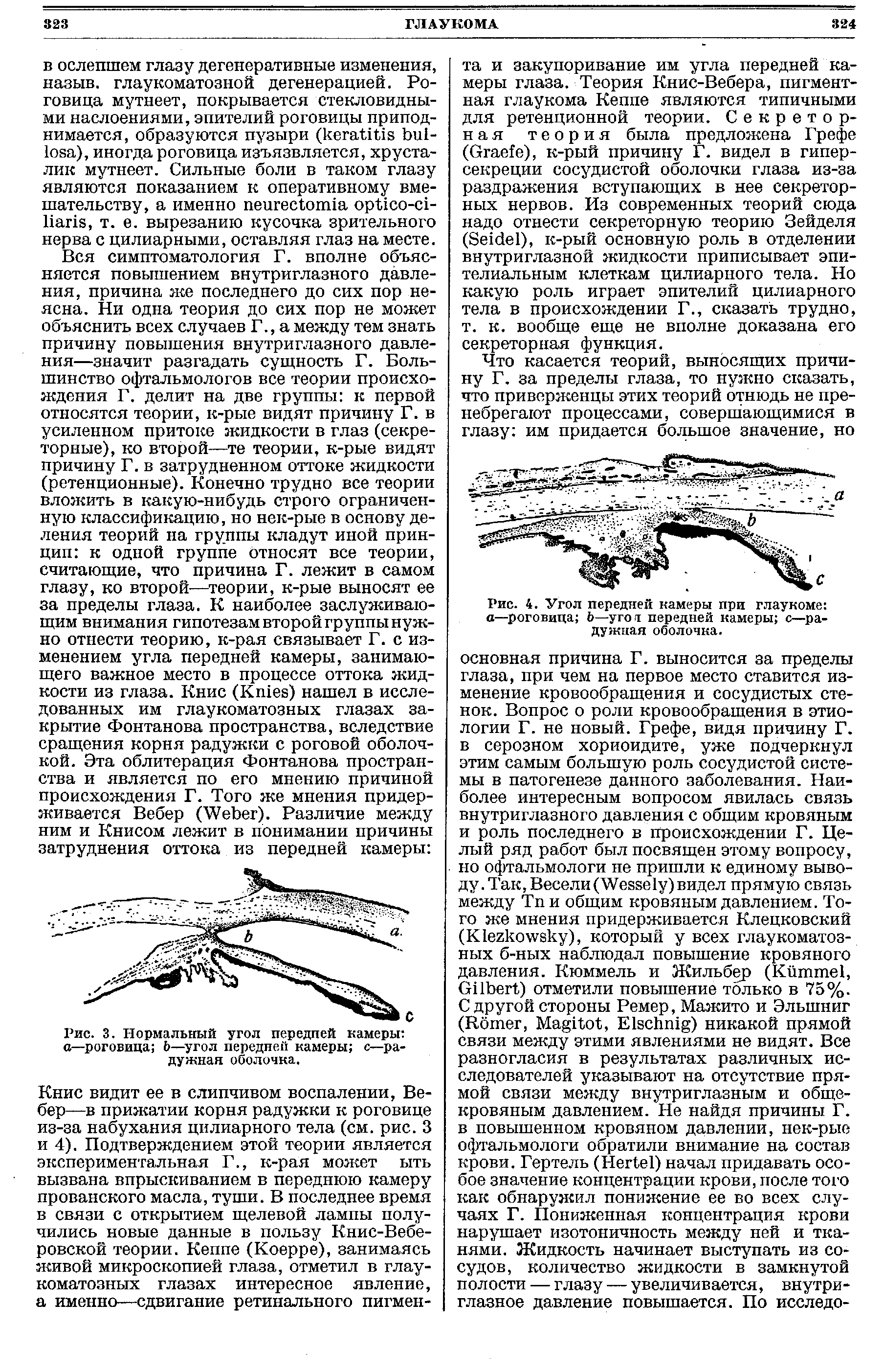 Рис. 3. Нормальный угол передпей камеры а—роговица Ь—угол передне. камеры с—радужная оболочка.