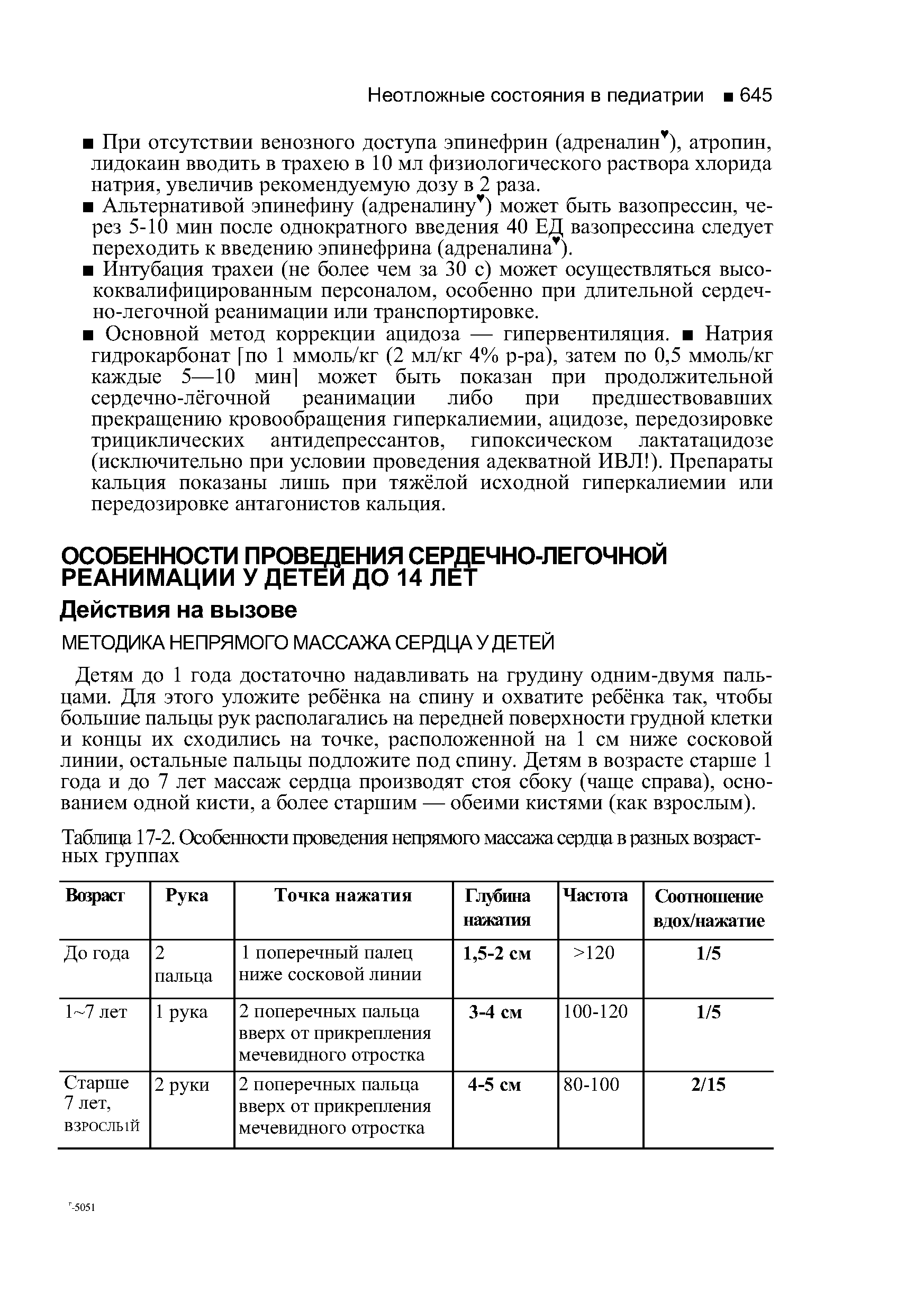 Таблица 17-2. Особенности проведения непрямого массажа сердца в разных возрастных группах...