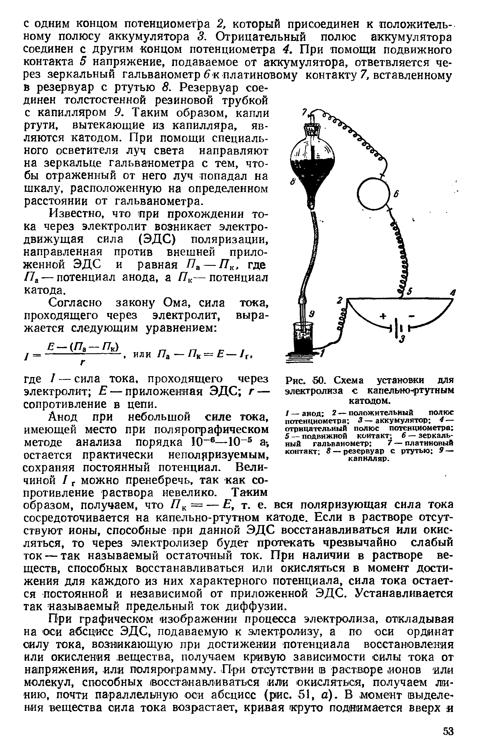 Рис. 50. Схема установки для электролиза с капельно-ртутным катодом.