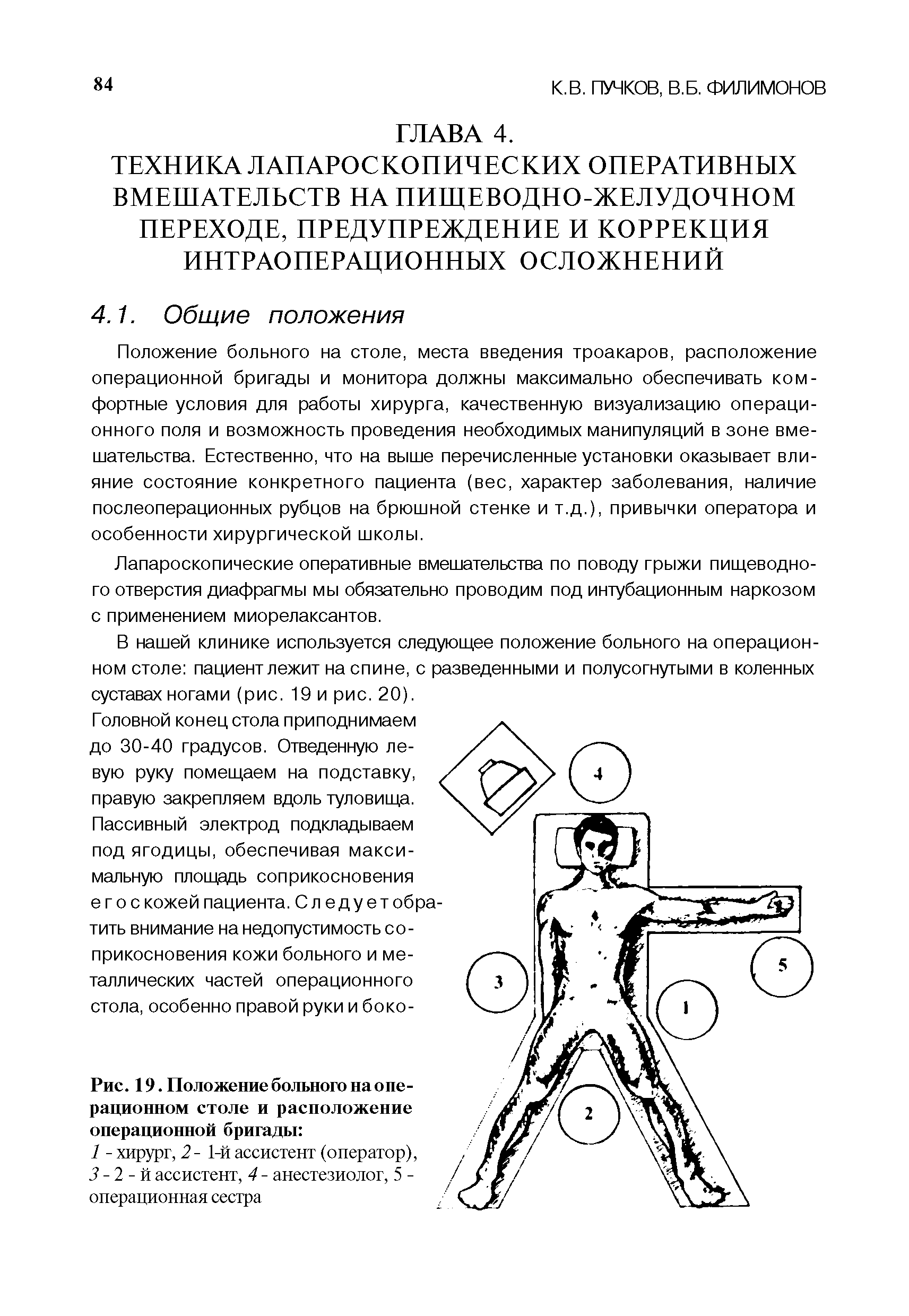 Рис. 19. Положение больного на операционном столе и расположение операционной бригады ...