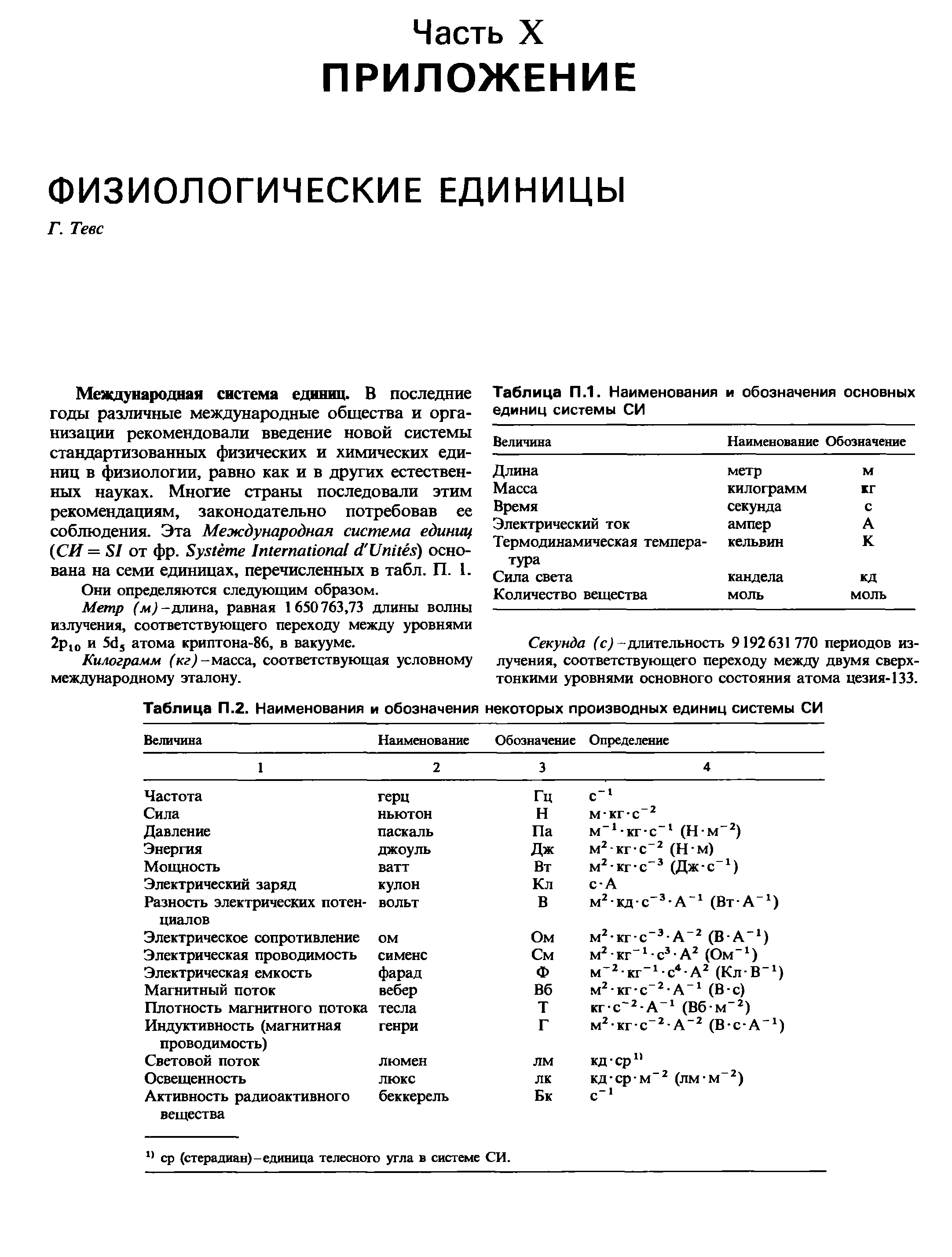 Таблица П.2. Наименования и обозначения некоторых производных единиц системы СИ...