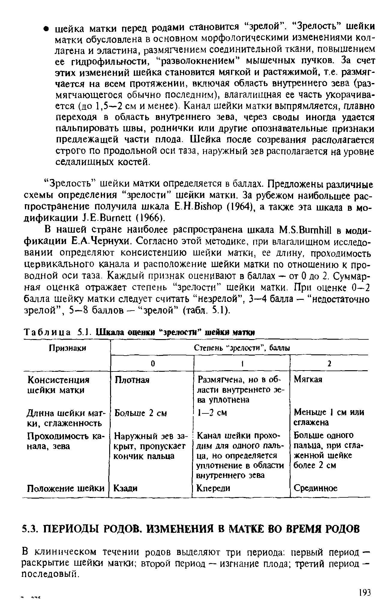 Таблица 5.1. Шкала оценки зрелости шейки манси...