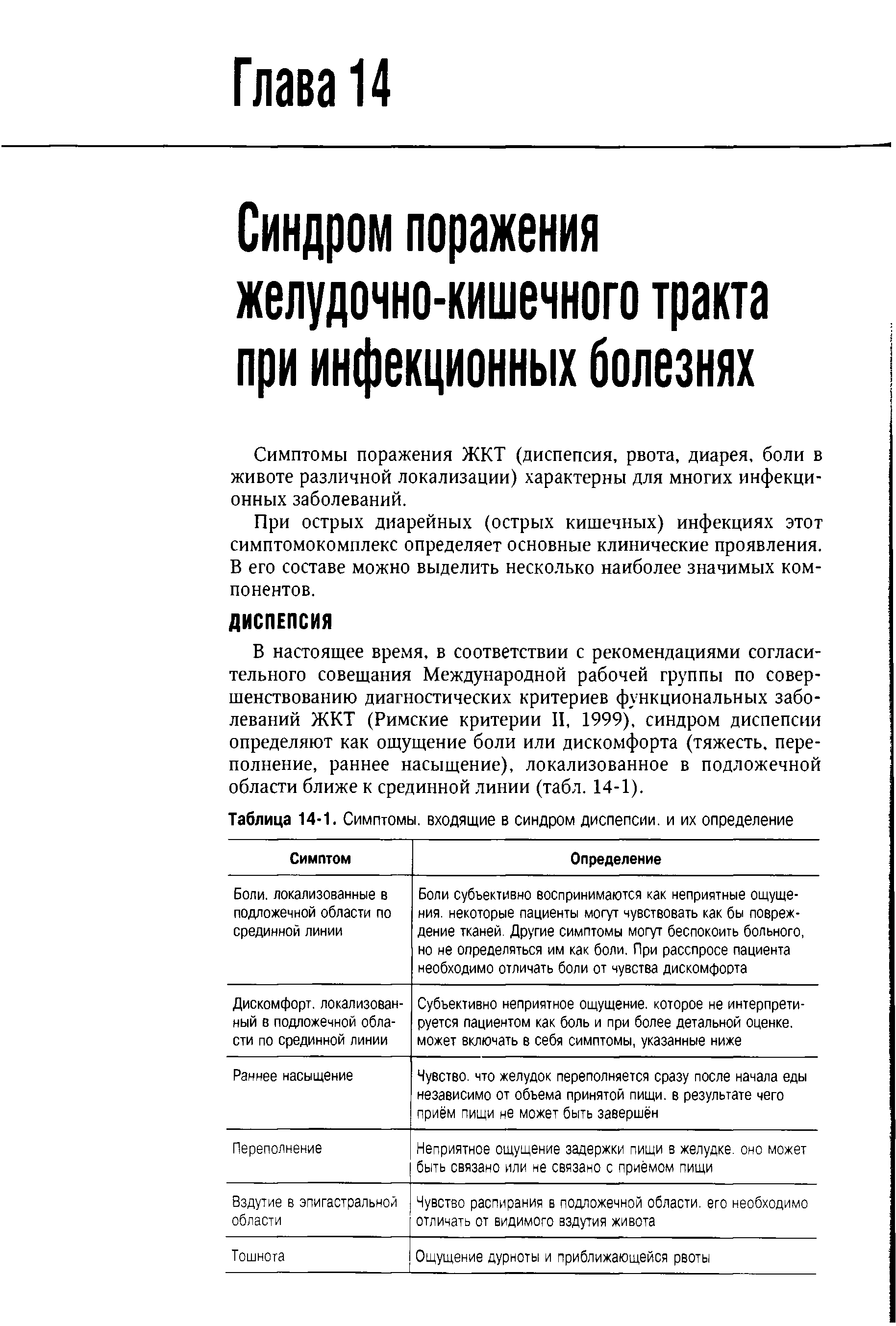 Таблица 14-1. Симптомы, входящие в синдром диспепсии, и их определение...