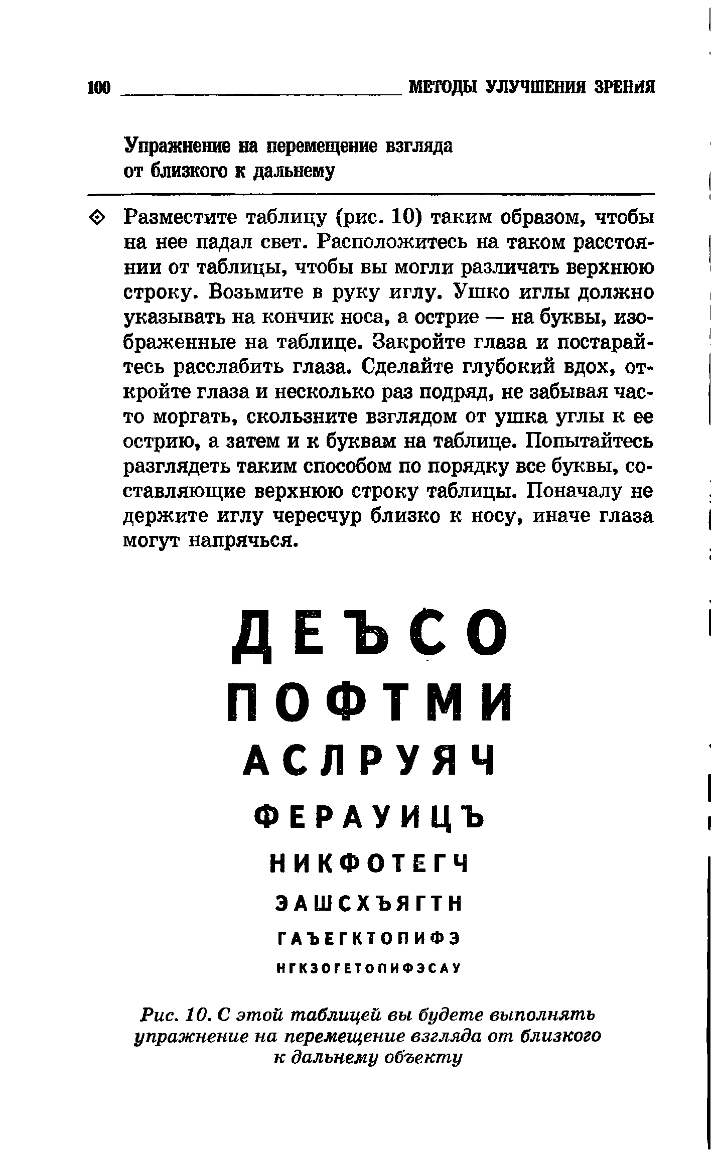 Рис. 10. С этой таблицей вы будете выполнять упражнение на перемещение взгляда от близкого к дальнему объекту...