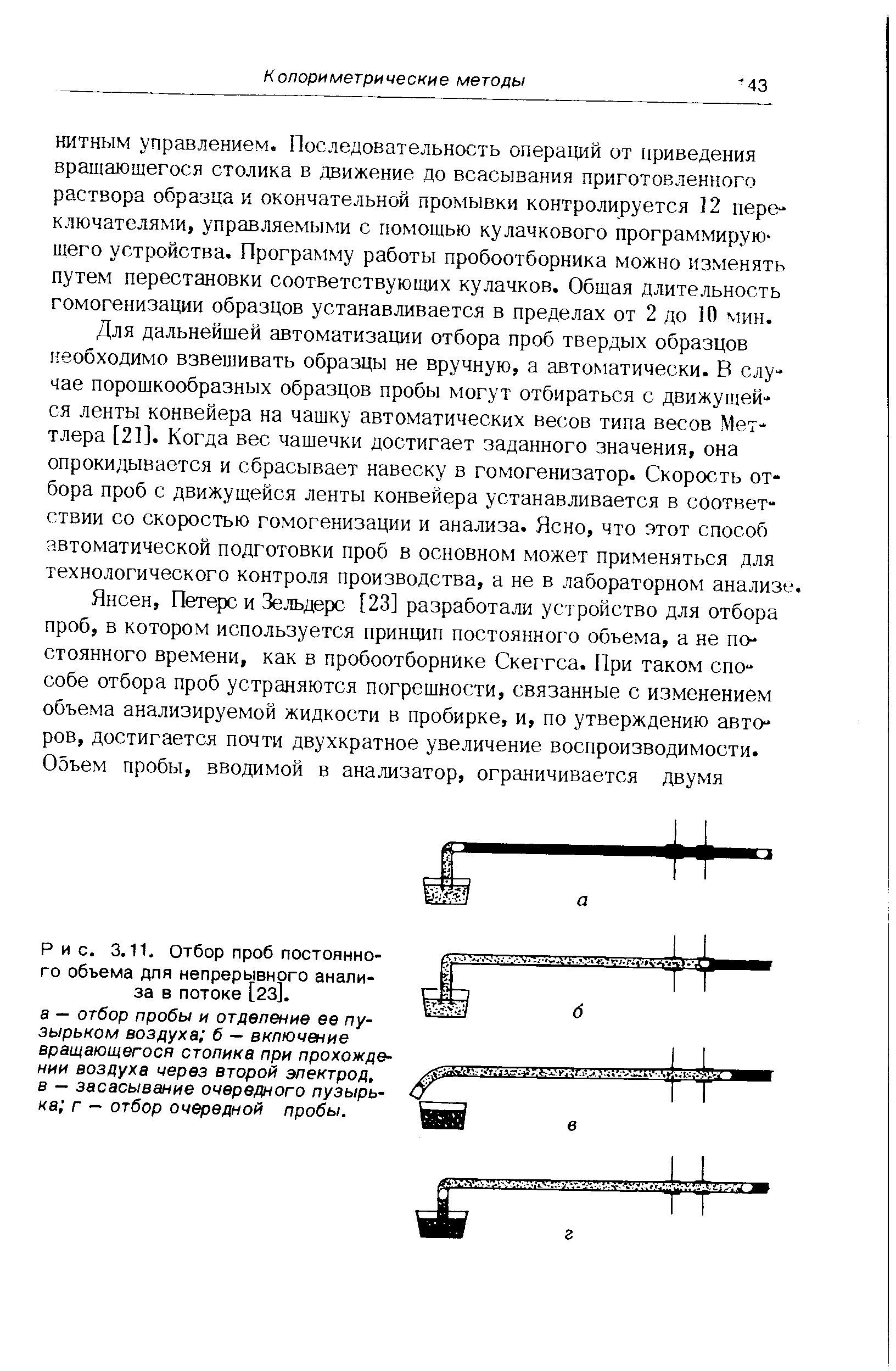 Рис. 3.11. Отбор проб постоянного объема для непрерывного анализа в потоке [23].