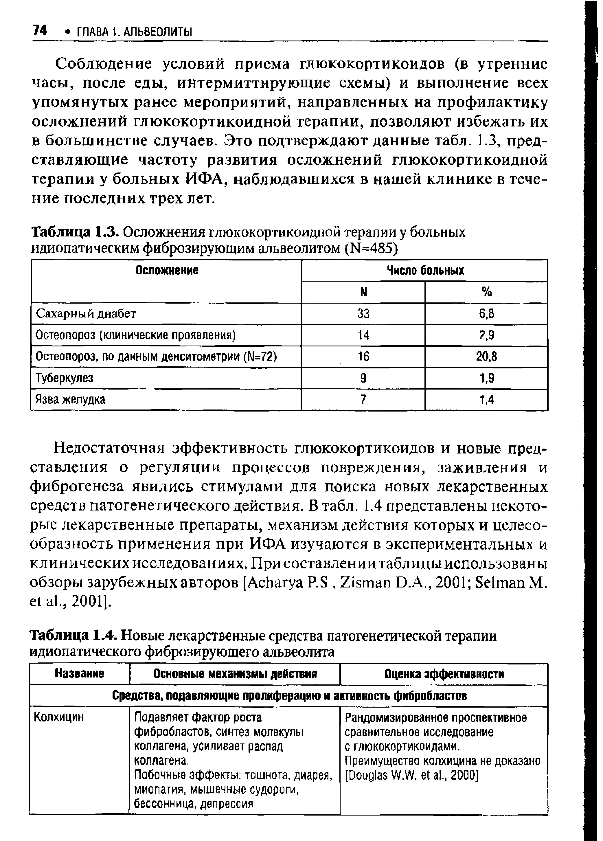 Таблица 1.3. Осложнения глюкокортикоидной терапии у больных идиопатическим фиброзирующим альвеолитом (N=485)...