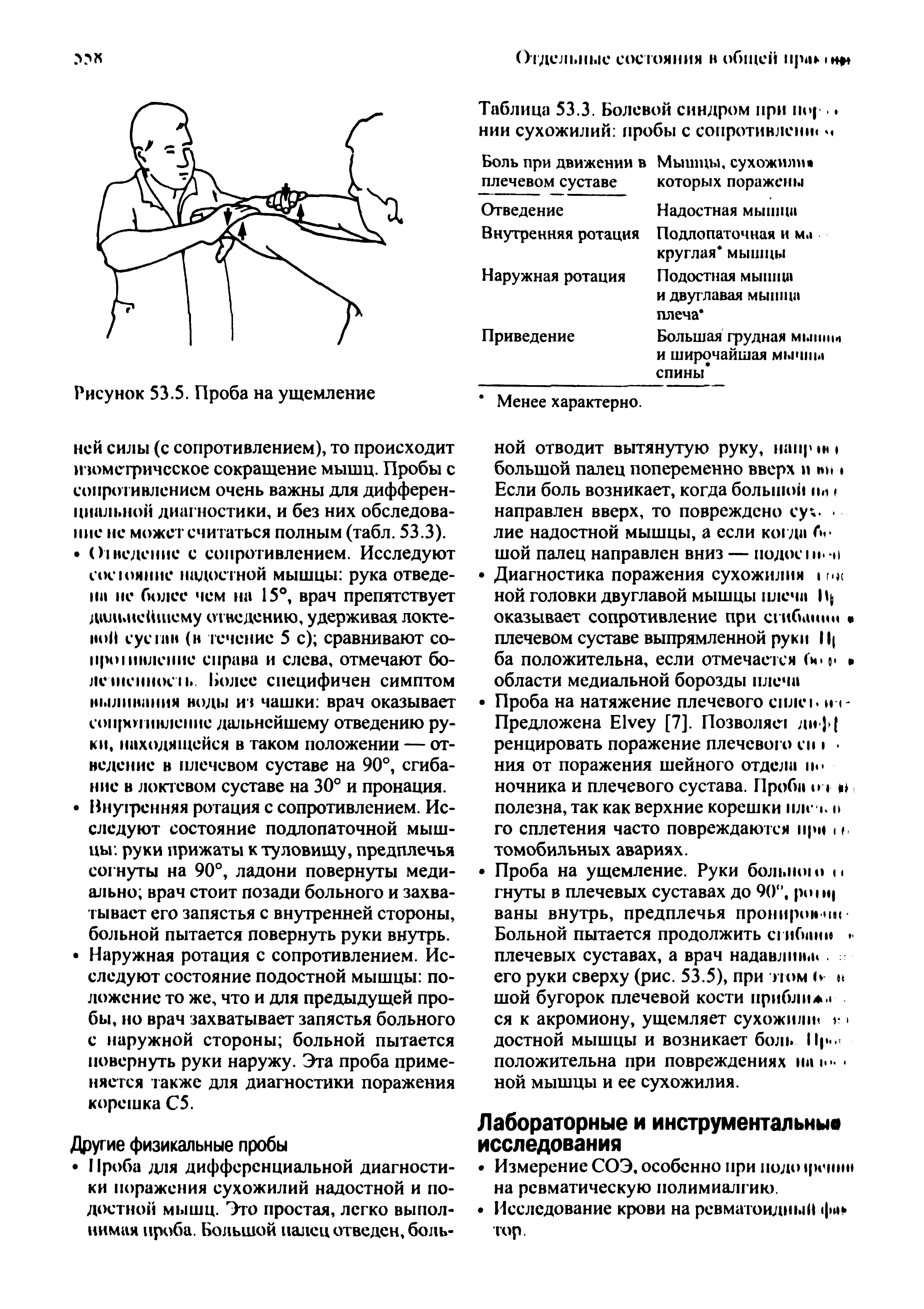 Таблица 53.3. Болевой синдром при пор. нии сухожилий пробы с сопротивление м...