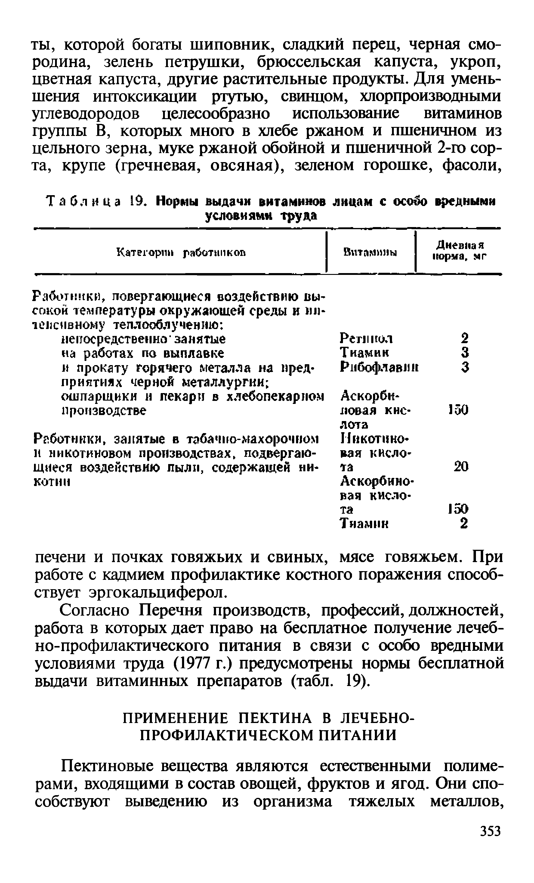 Таблица 19. Нормы выдачи витаминов лицам с особо вредными условиями труда...