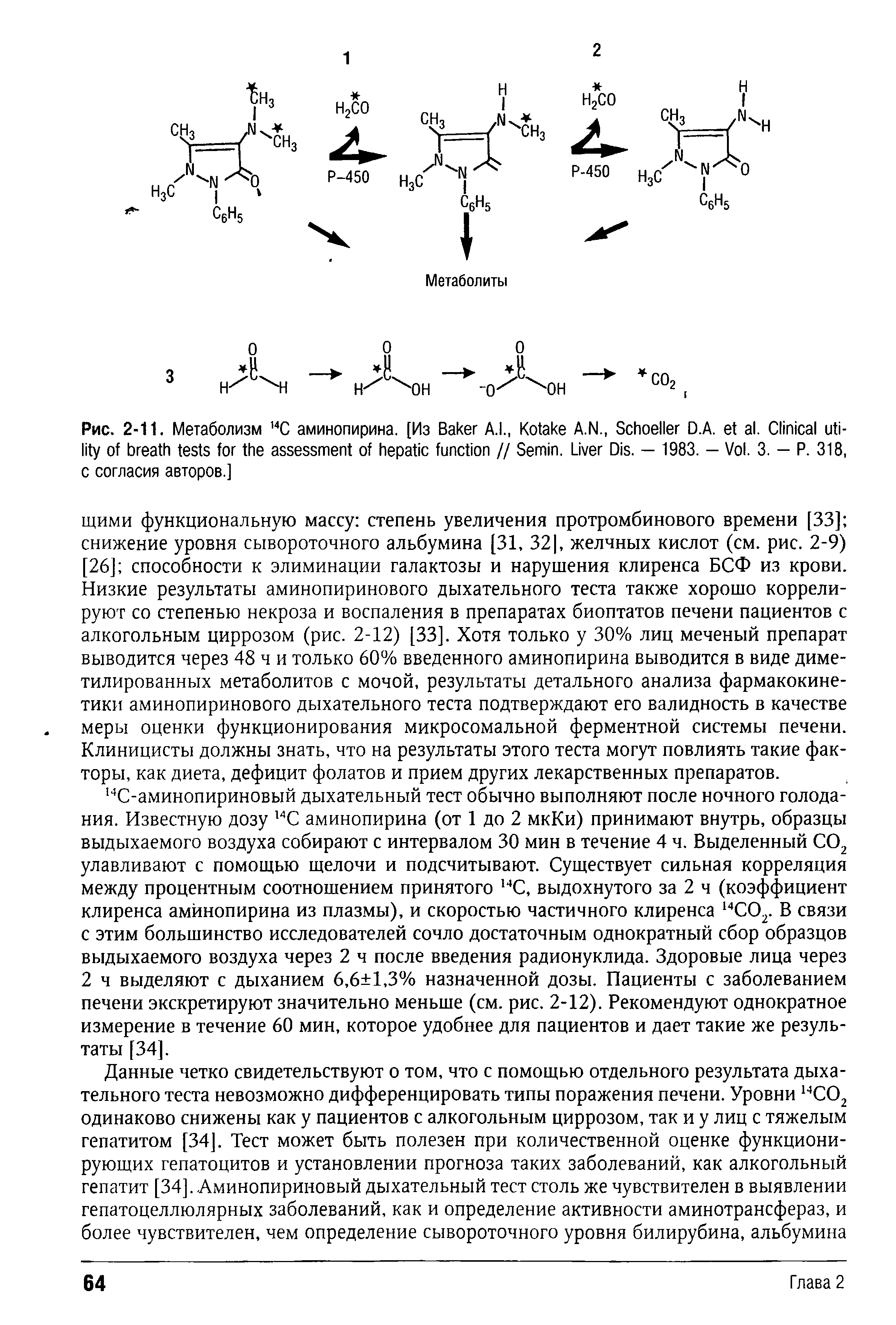 Рис. 2-11. Метаболизм, 4С аминопирина. [Из B A.I., K A.N., S D.A. . C // S . L D . — 1983. — V . 3. — P. 318, с согласия авторов.]...