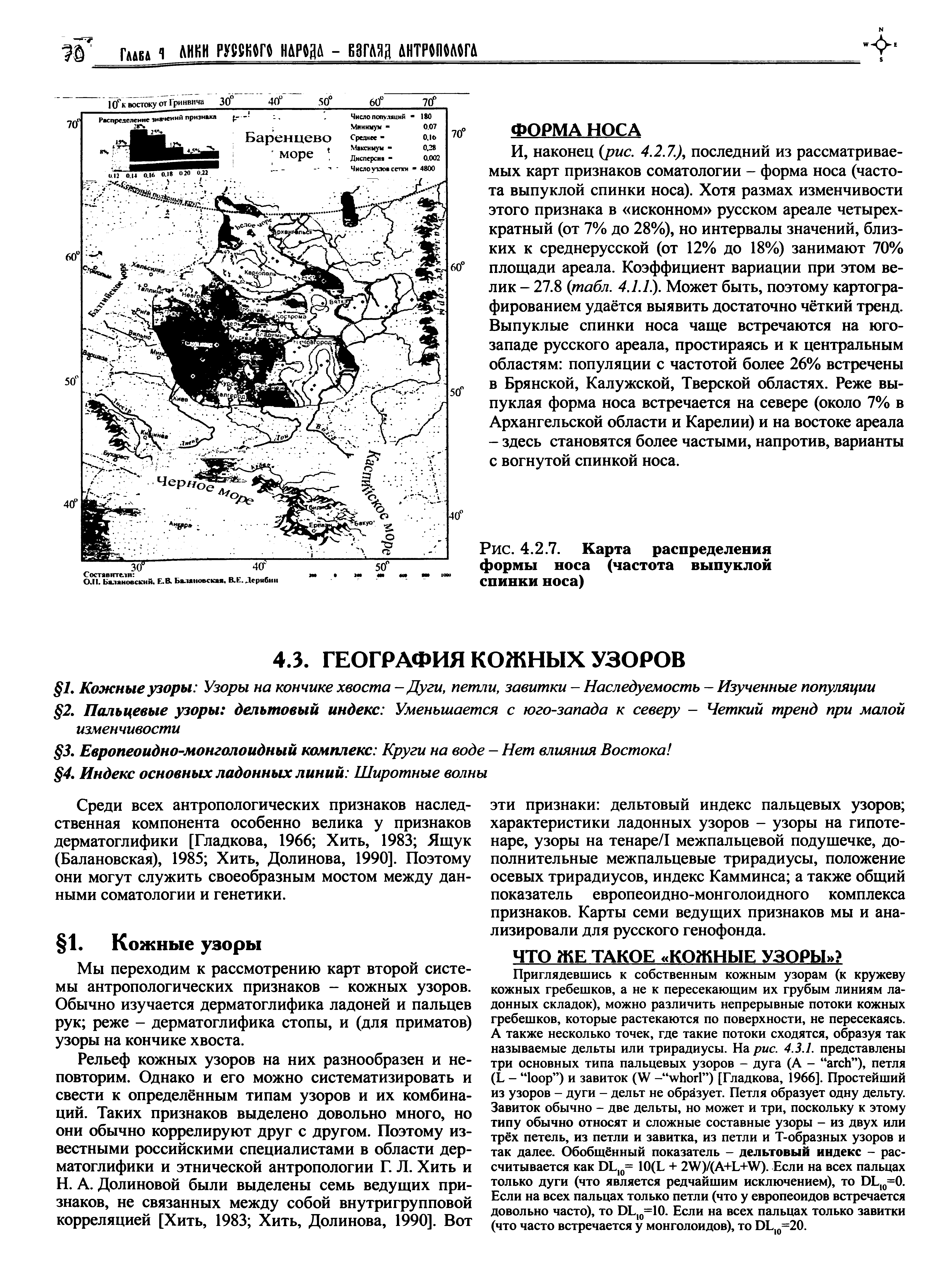 Рис. 4.2.7. Карта распределения формы носа (частота выпуклой спинки носа)...