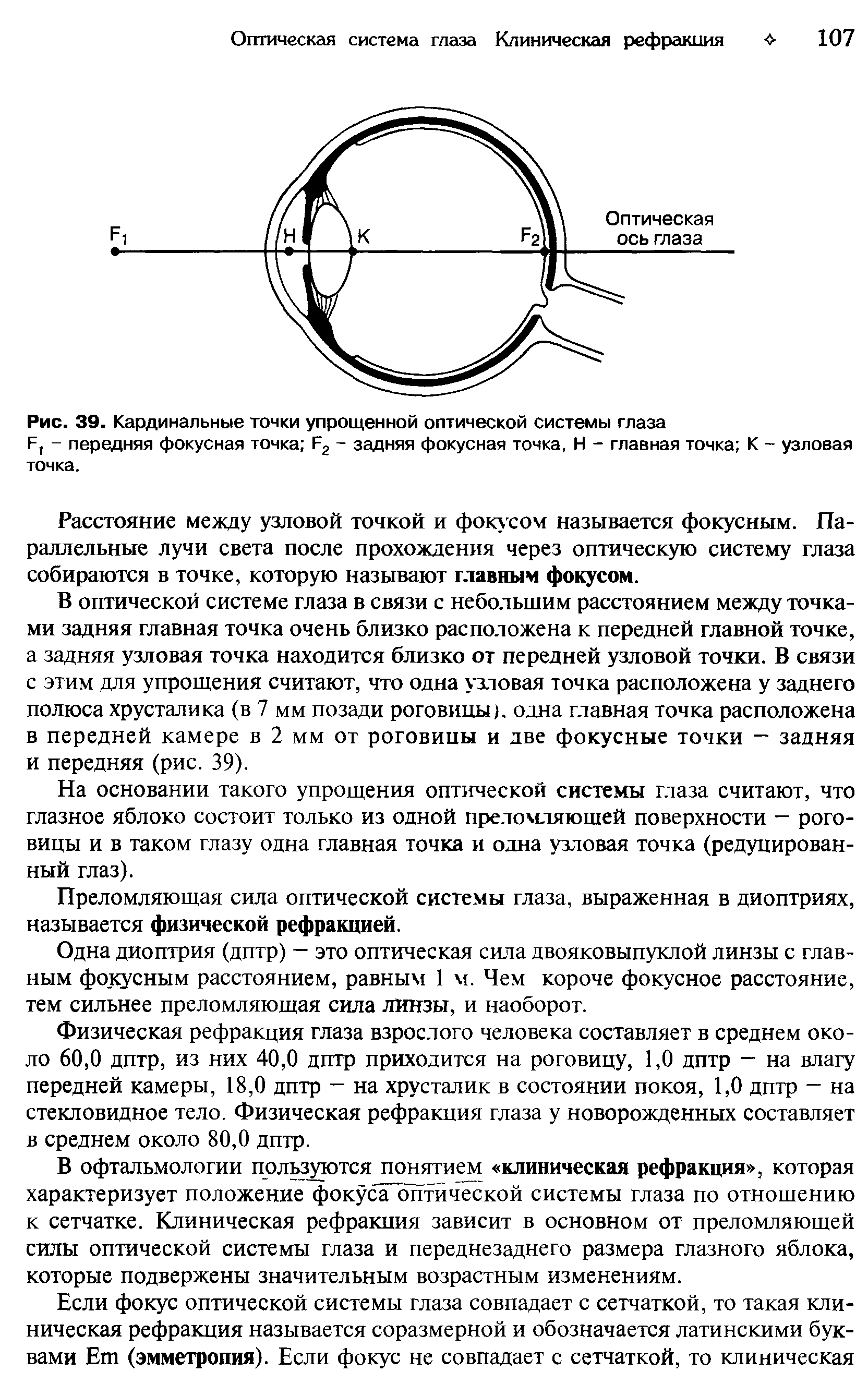 Рис. 39. Кардинальные точки упрощенной оптической системы глаза...