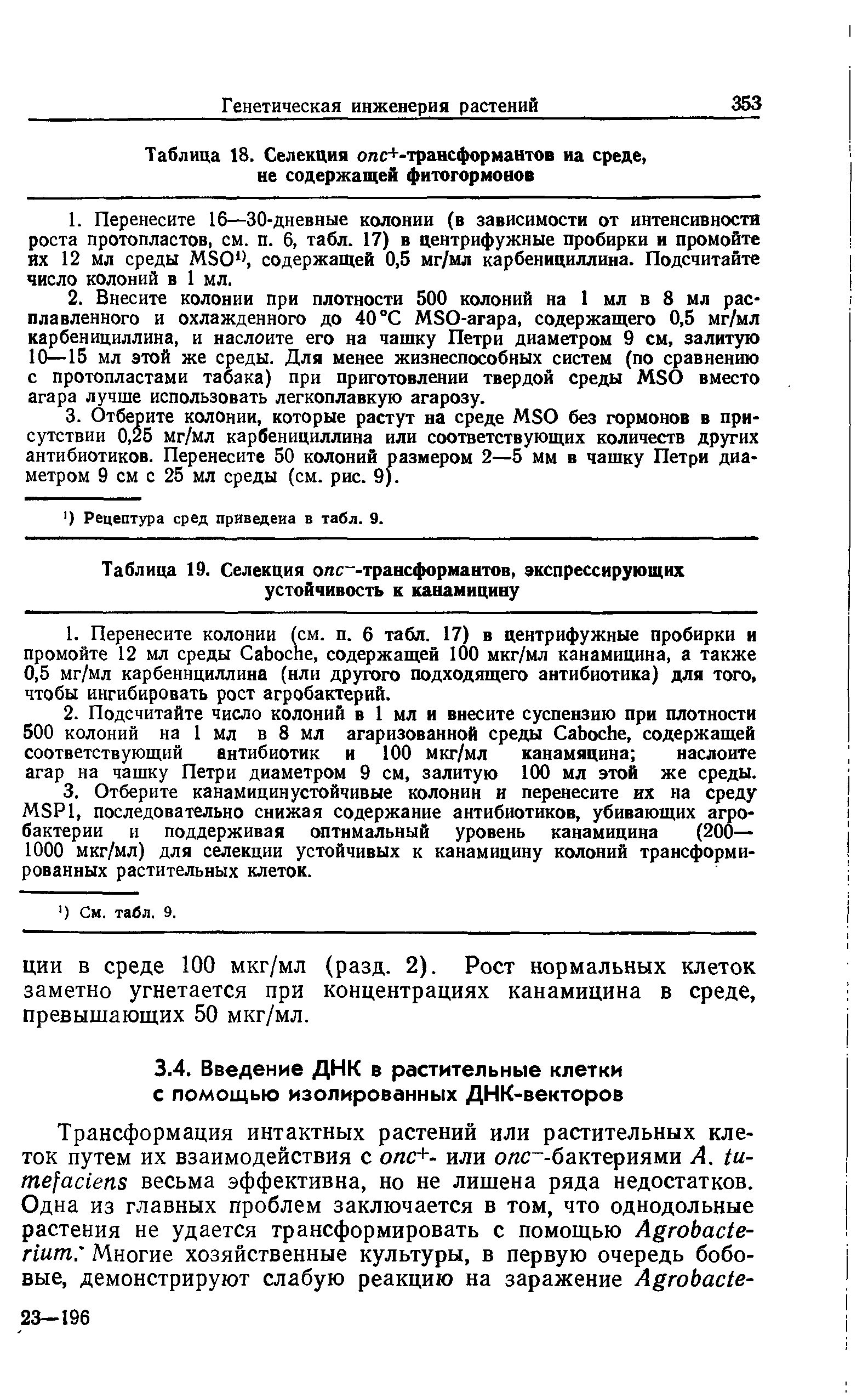 Таблица 19. Селекция олс -трансформантов, экспрессирующих устойчивость к канамицину...