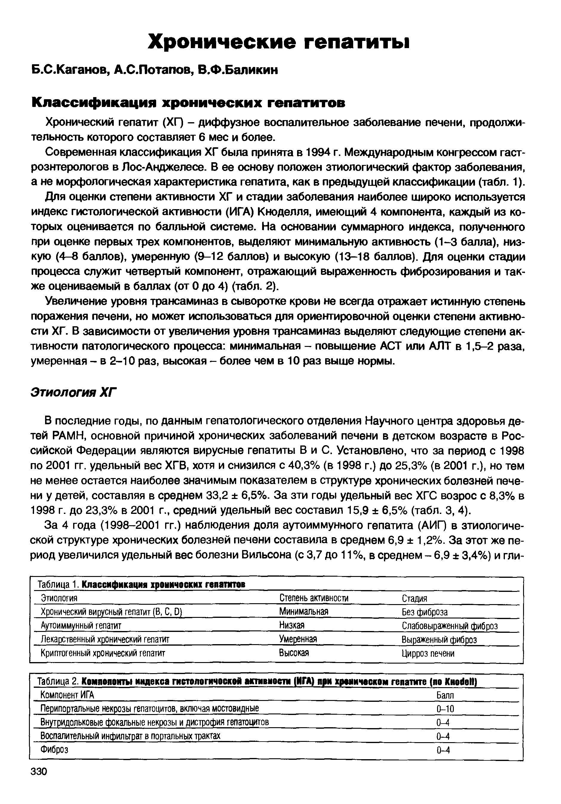 Таблица 2. Компопоиты индекса гистологической активности (ИГА) при хроническом гепатите (по КноОеН) ...