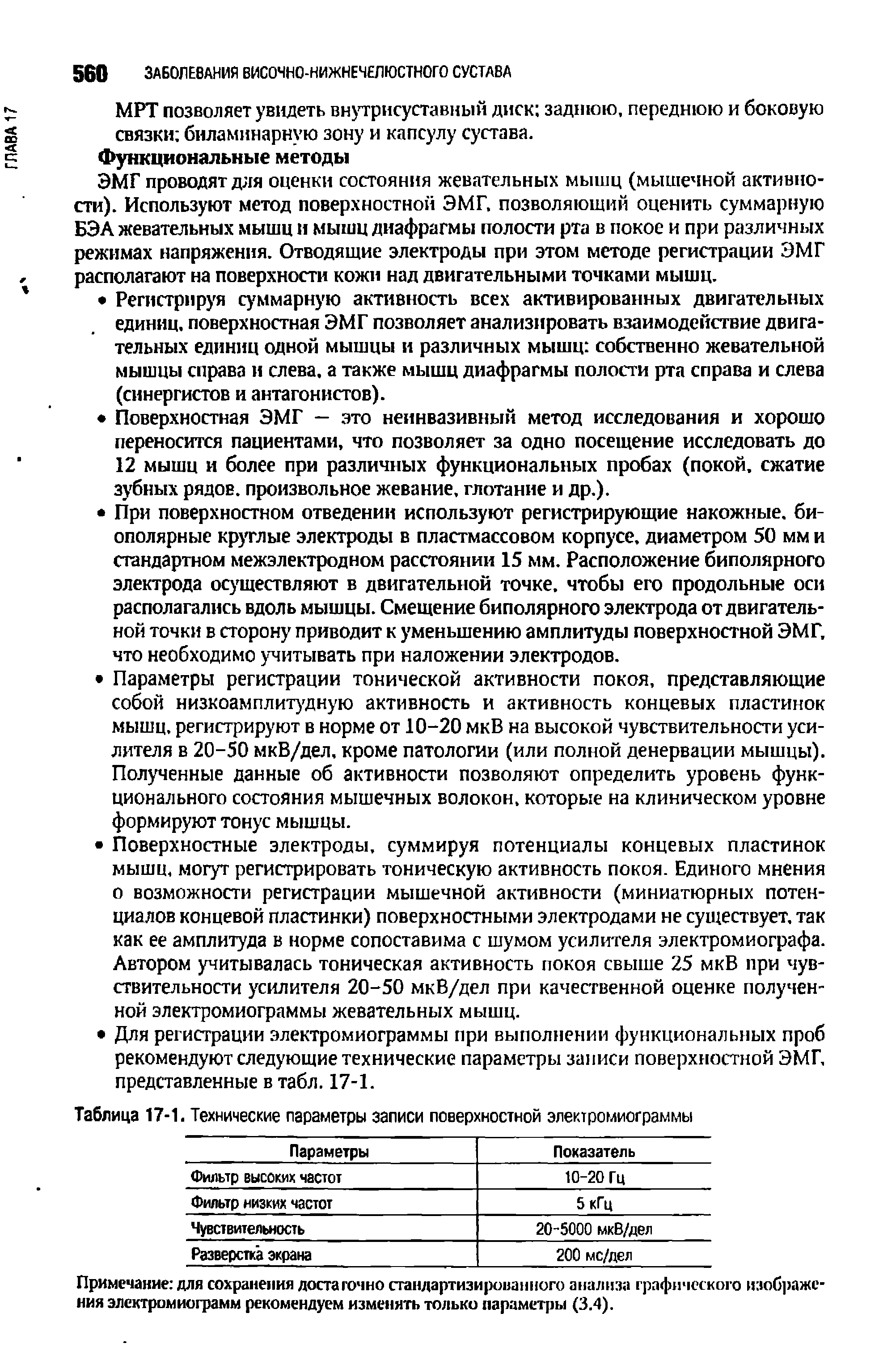 Таблица 17-1. Технические параметры записи поверхностной электромиограммы...