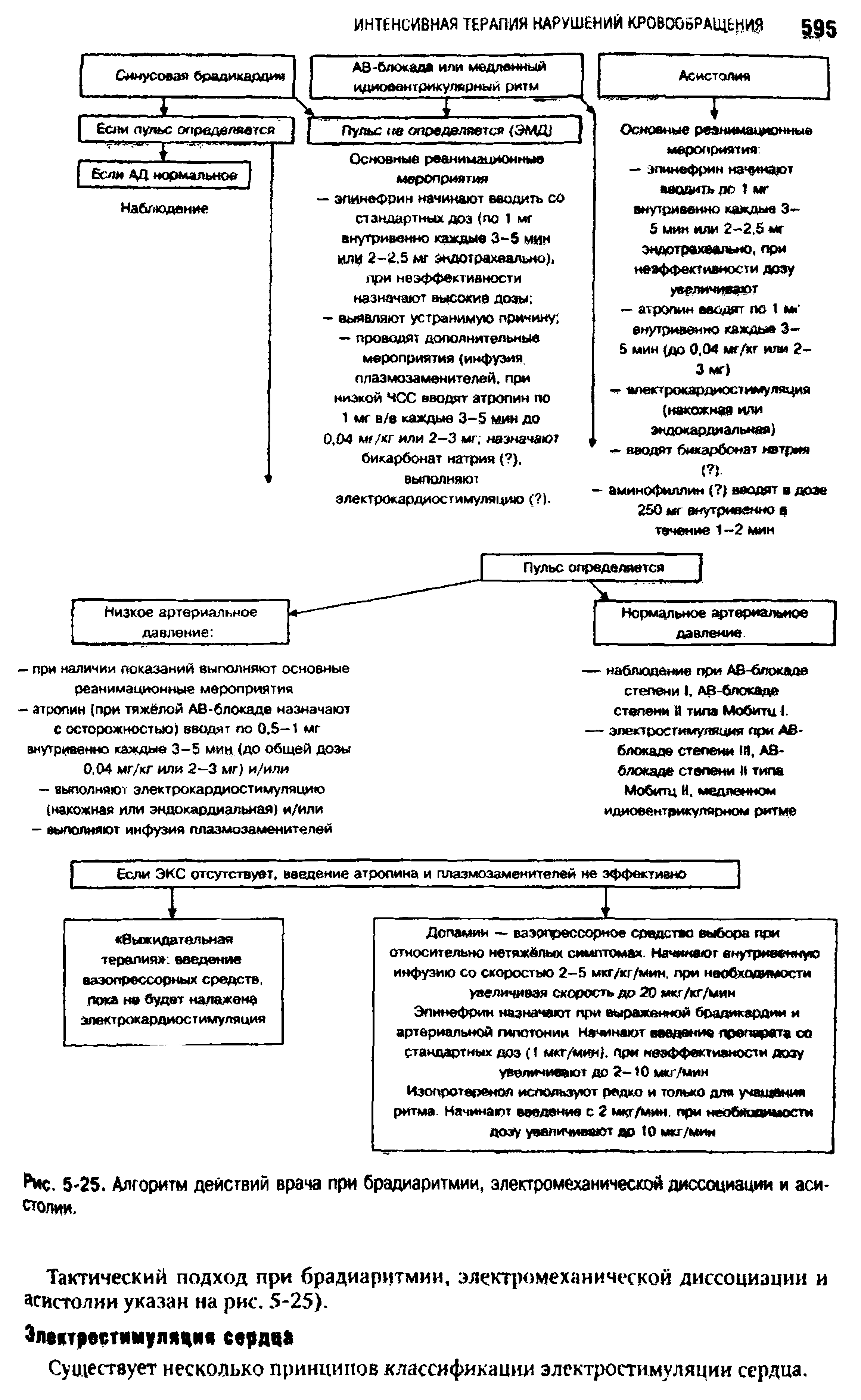 Рис. 5 25. Алгоритм действий врача при брадиаритмии, электромеханической диссоциации и асистолии.