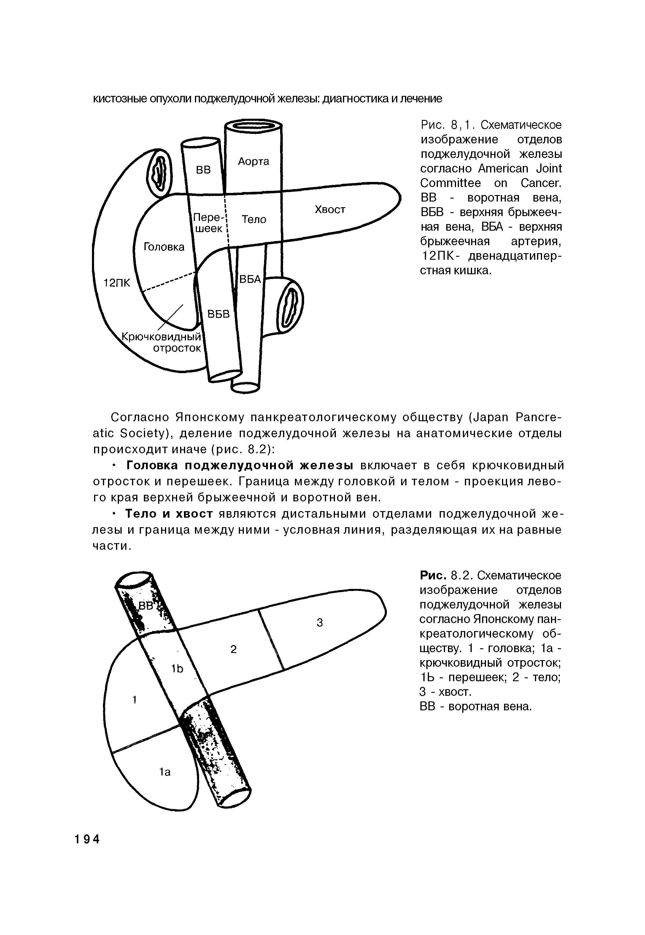 Рис. 8.2. Схематическое изображение отделов поджелудочной железы согласно Японскому панкреатологическому обществу. 1 - головка 1а -крючковидный отросток 1Ь - перешеек 2 - тело 3 - хвост.