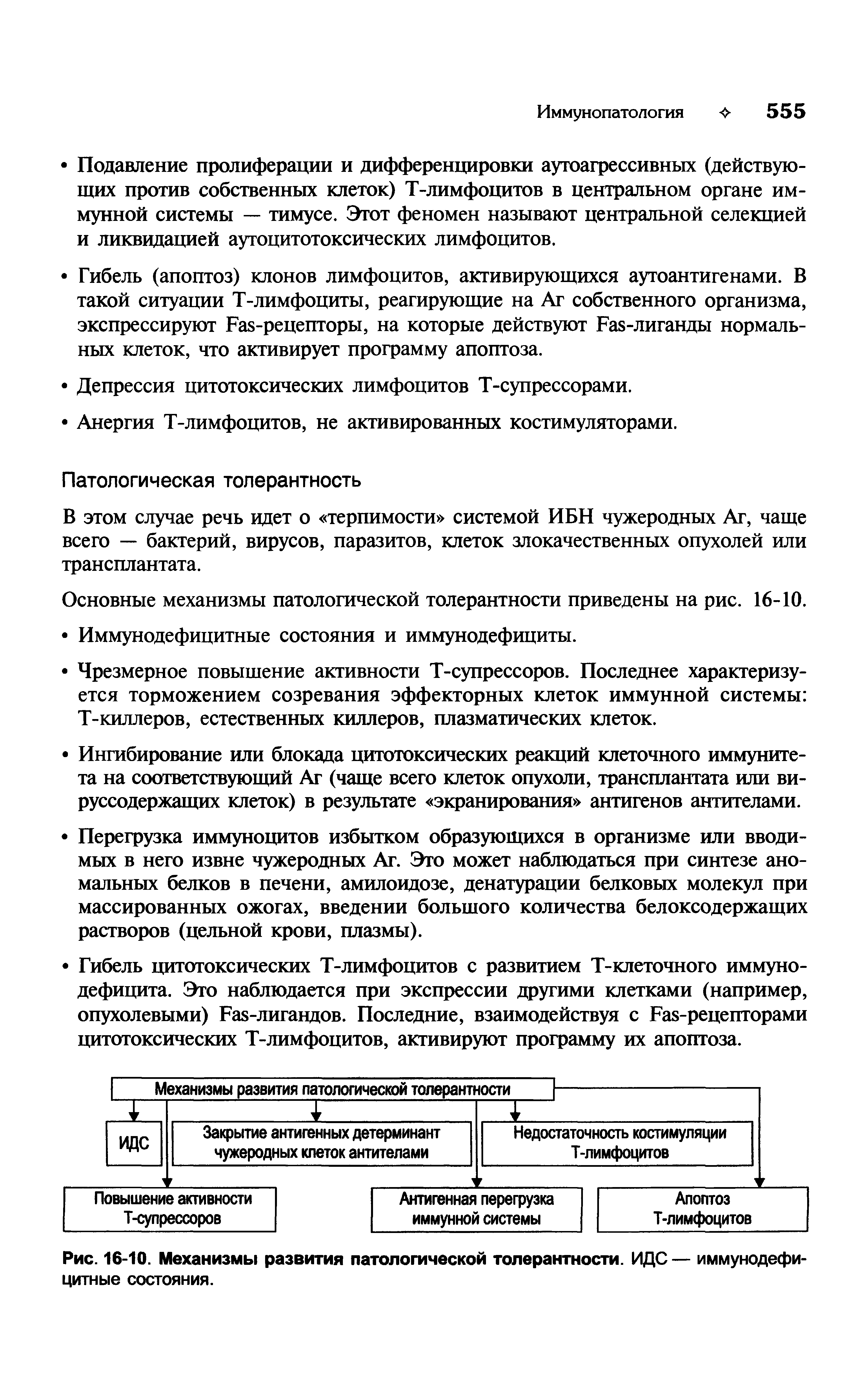 Рис. 16-10. Механизмы развития патологической толерантности. ИДС — иммунодефицитные состояния.