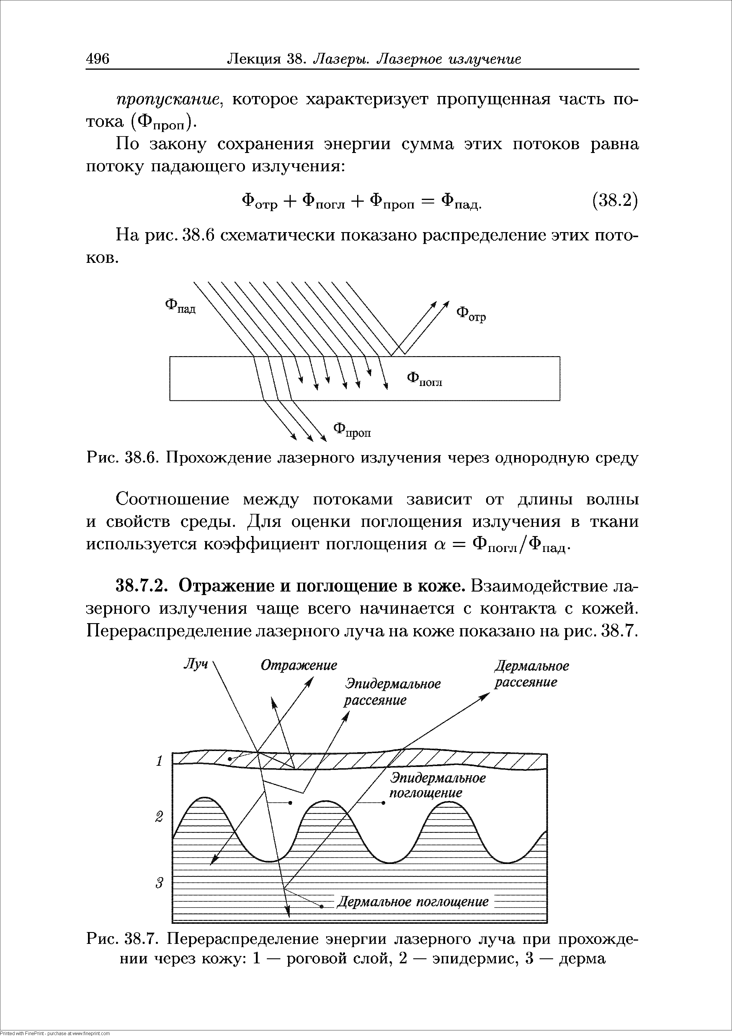 Рис. 38.6. Прохождение лазерного излучения через однородную среду...