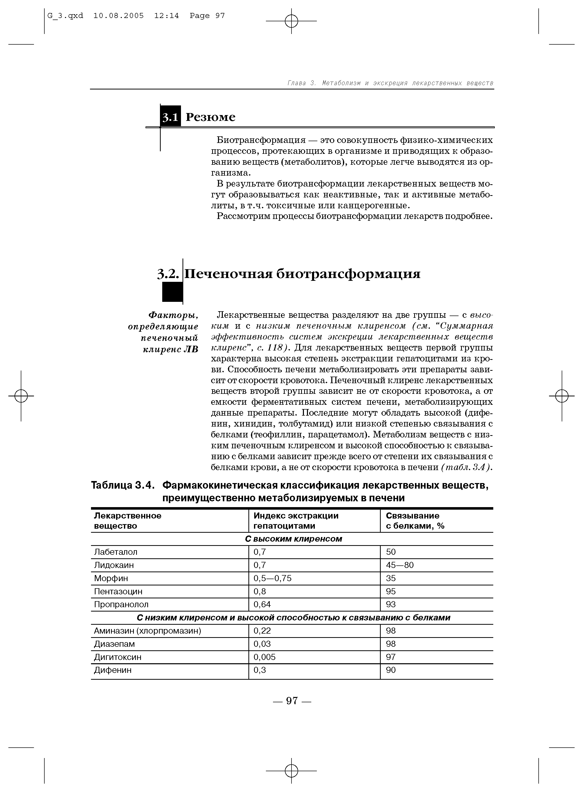 Таблица 3.4. Фармакокинетическая классификация лекарственных веществ, преимущественно метаболизируемых в печени...