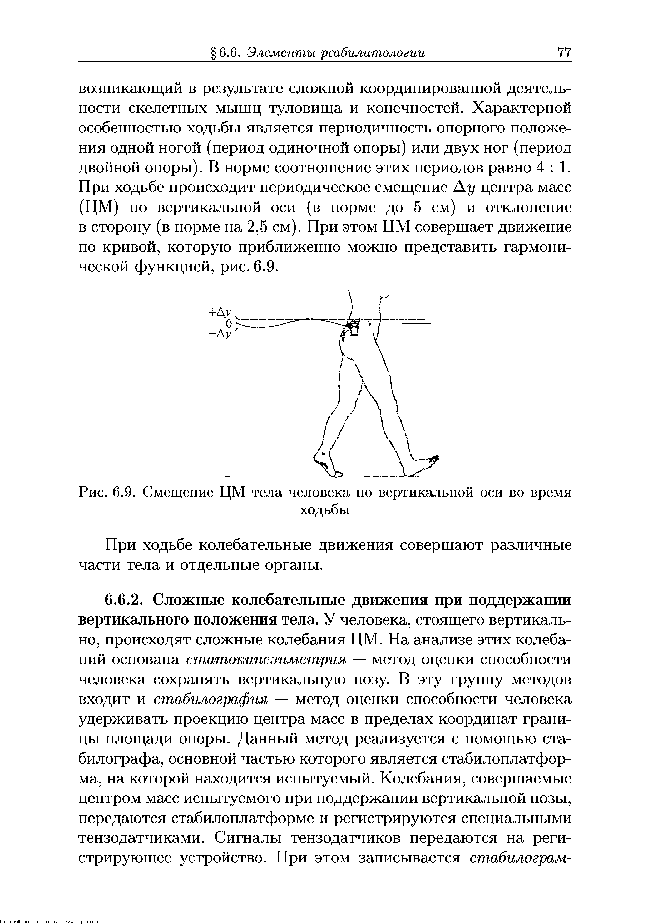 Рис. 6.9. Смещение ЦМ тела человека по вертикальной оси во время ходьбы...