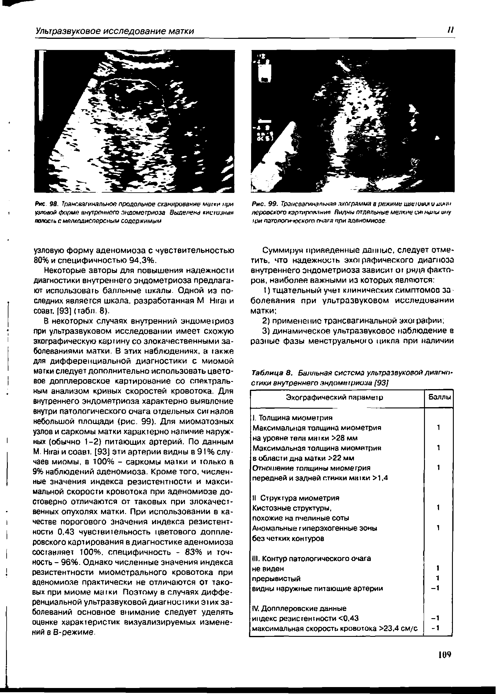 Таблица 8. Балльная система ультразвуковой диагно стики внутреннего эндометриоза [93]...