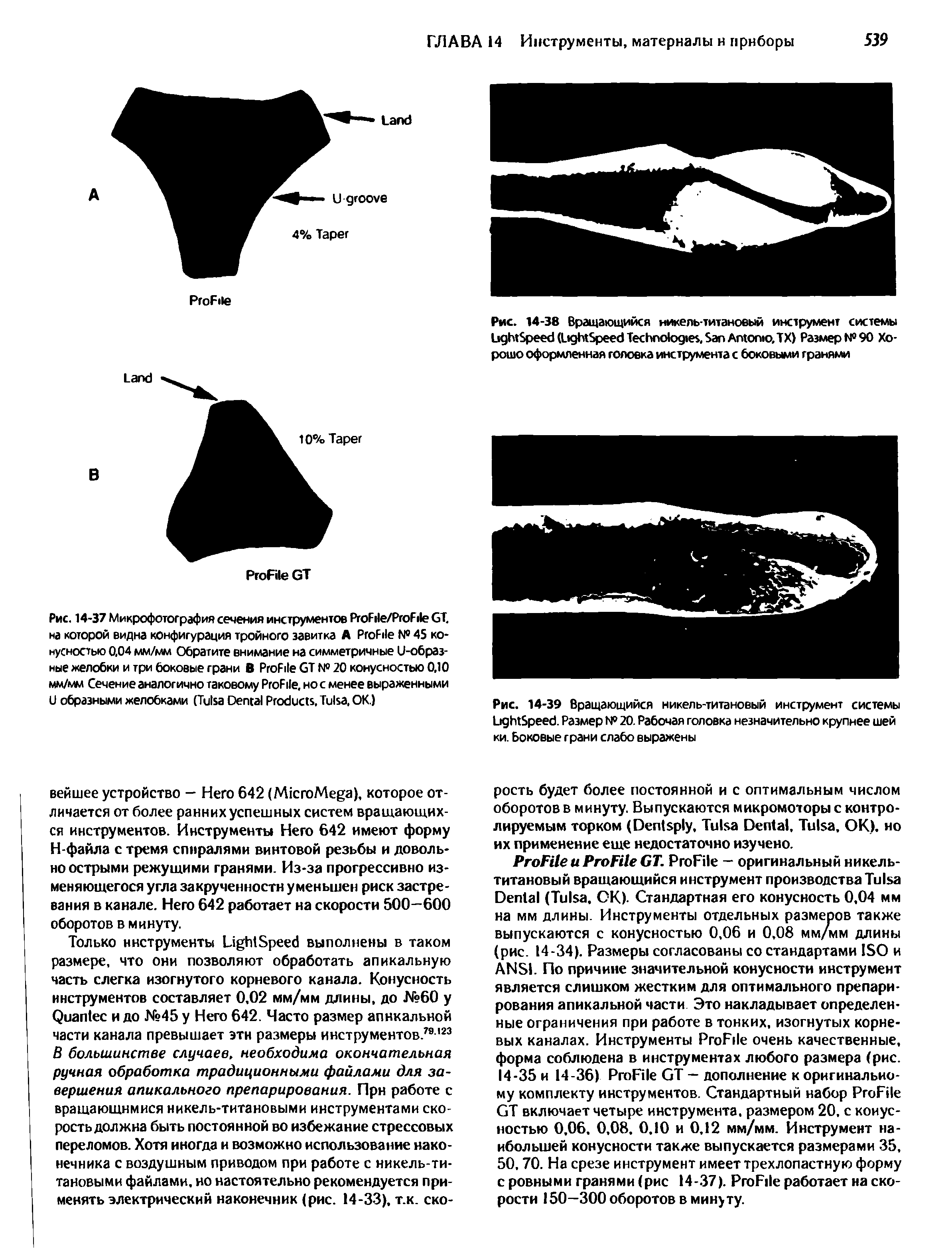 Рис. 14-39 Вращающийся никель-титановый инструмент системы Ьд рееб. Размер № 20. Рабочая головка незначительно крупнее шей ки. Боковые грани слабо выражены...