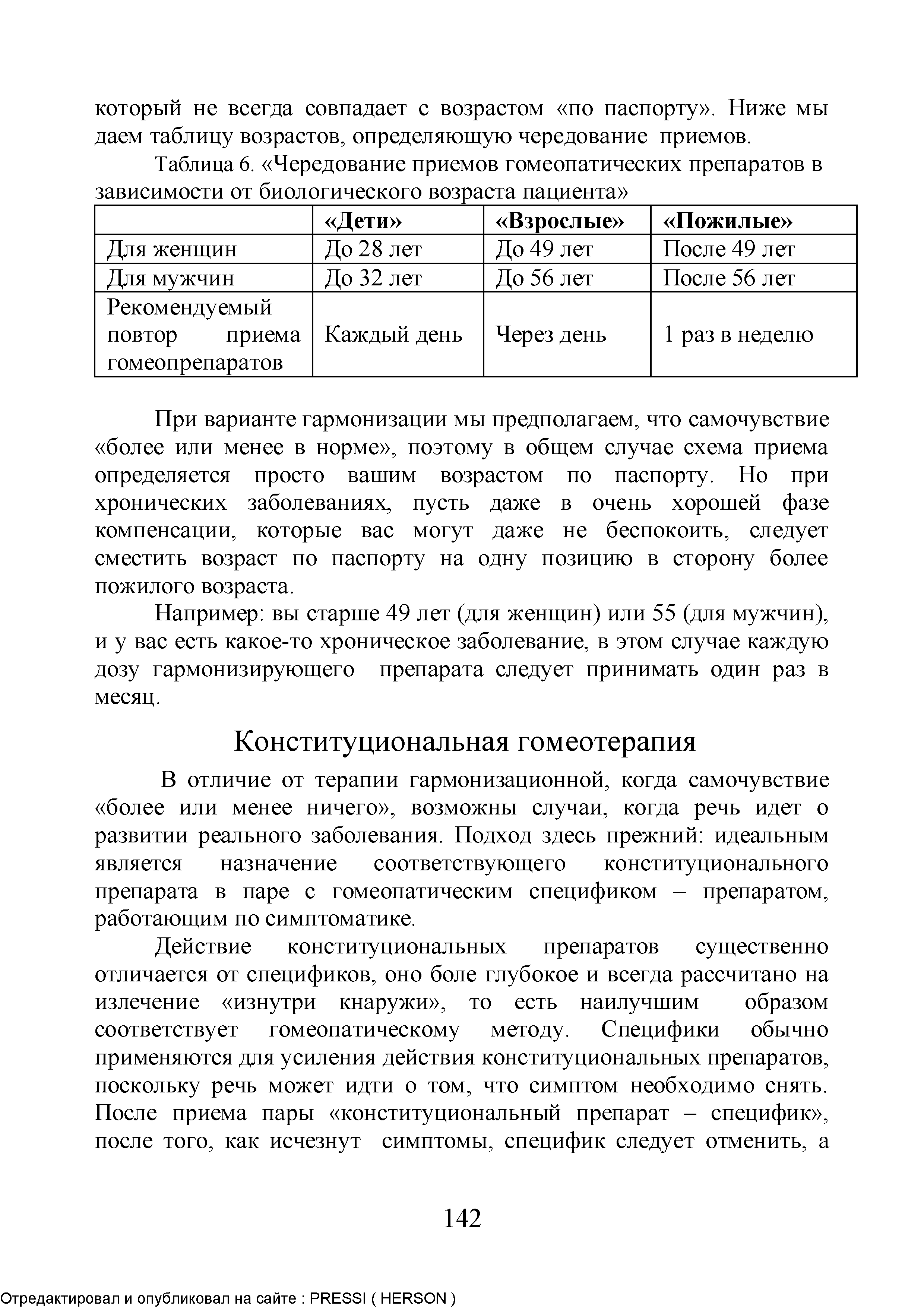 Таблица 6. Чередование приемов гомеопатических препаратов в зависимости от биологического возраста пациента ...