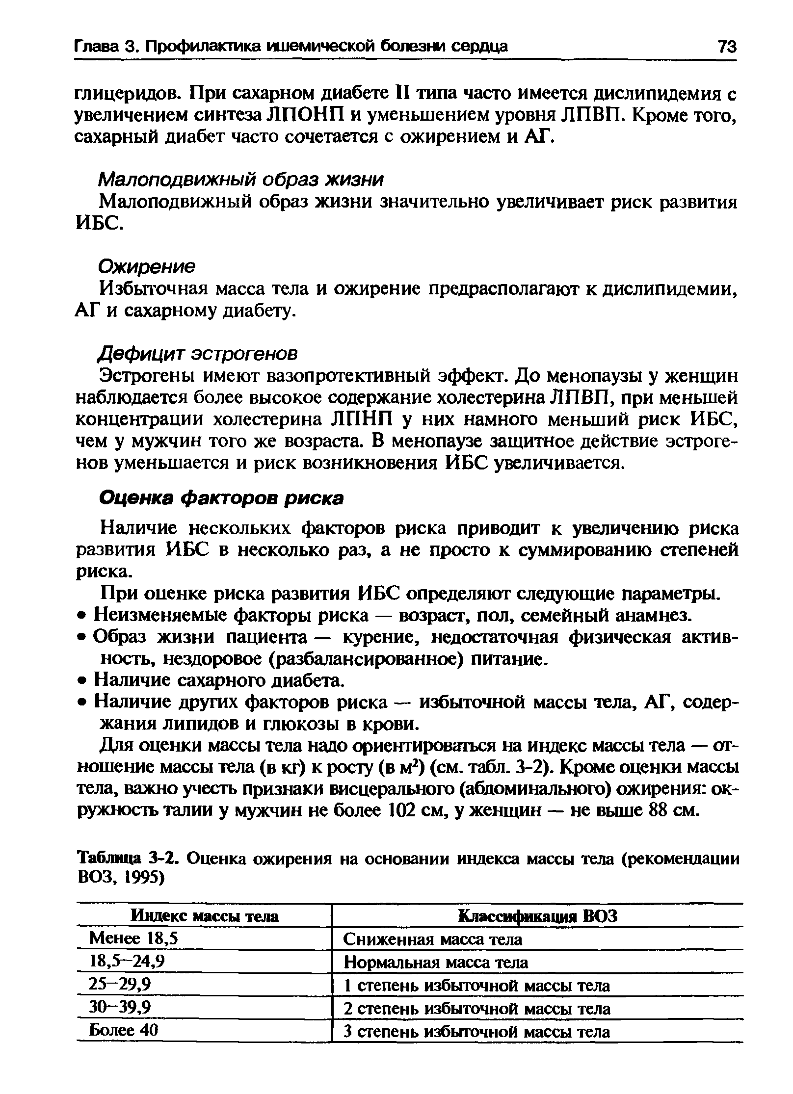 Таблица 3-2. Оценка ожирения на основании индекса массы тела (рекомендации ВОЗ, 1995)...