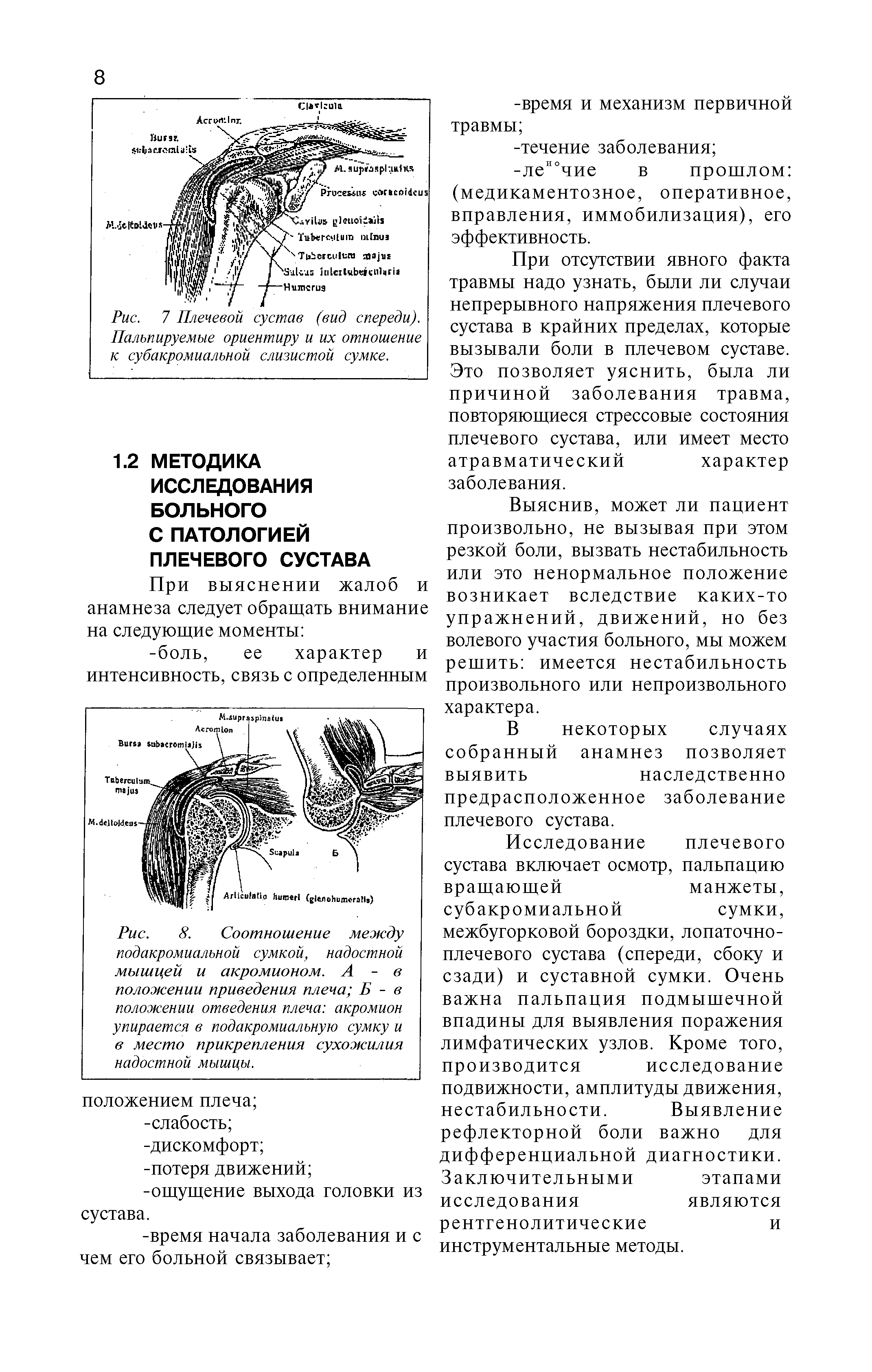 Рис. 7 Плечевой сустав (вид спереди). Пальпируемые ориентиру и их отношение к субакромиальной слизистой сумке.