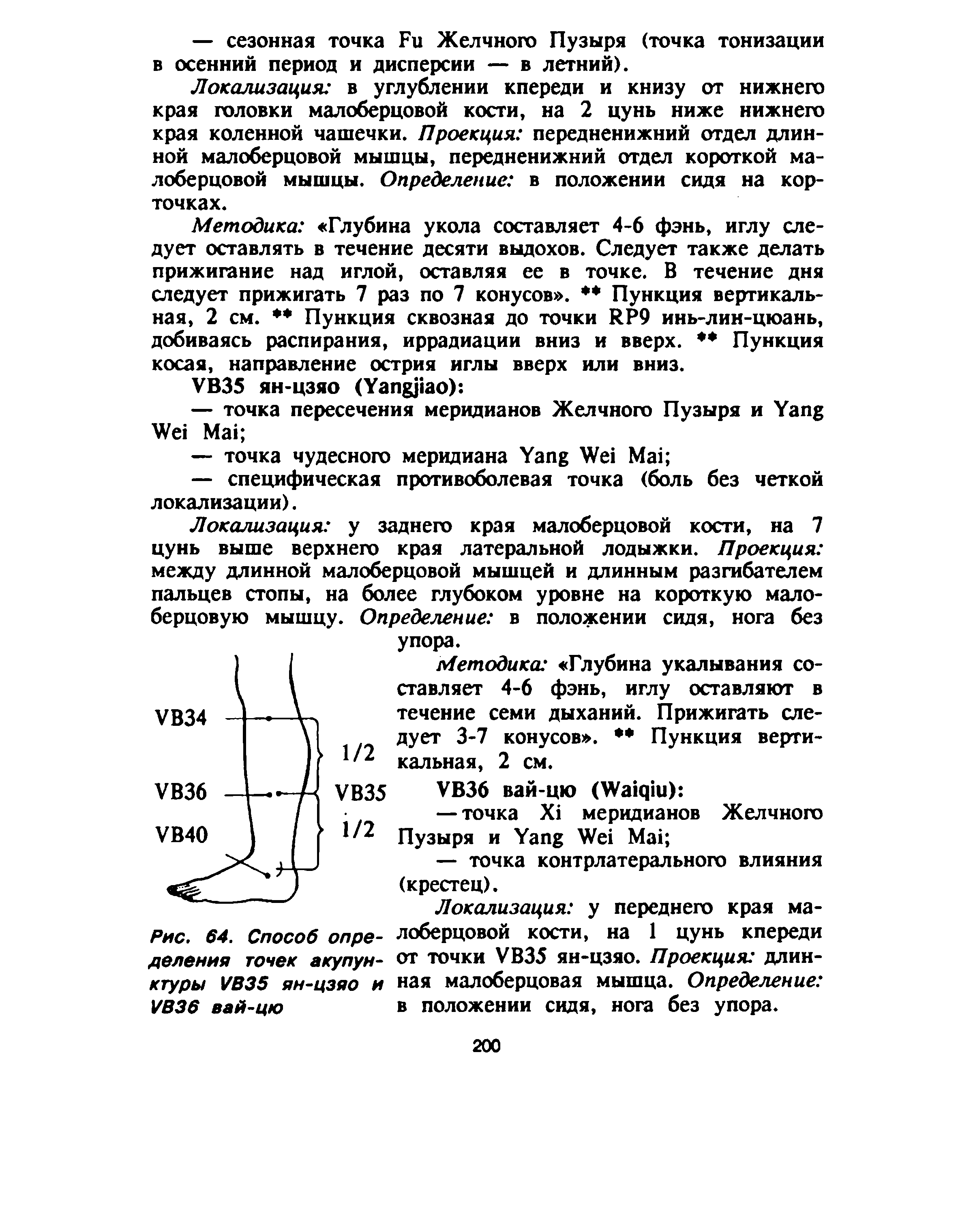 Рис. 64. Способ определения точек акупунктуры УВ35 ян-цзяо и УВЗб вай-цю...