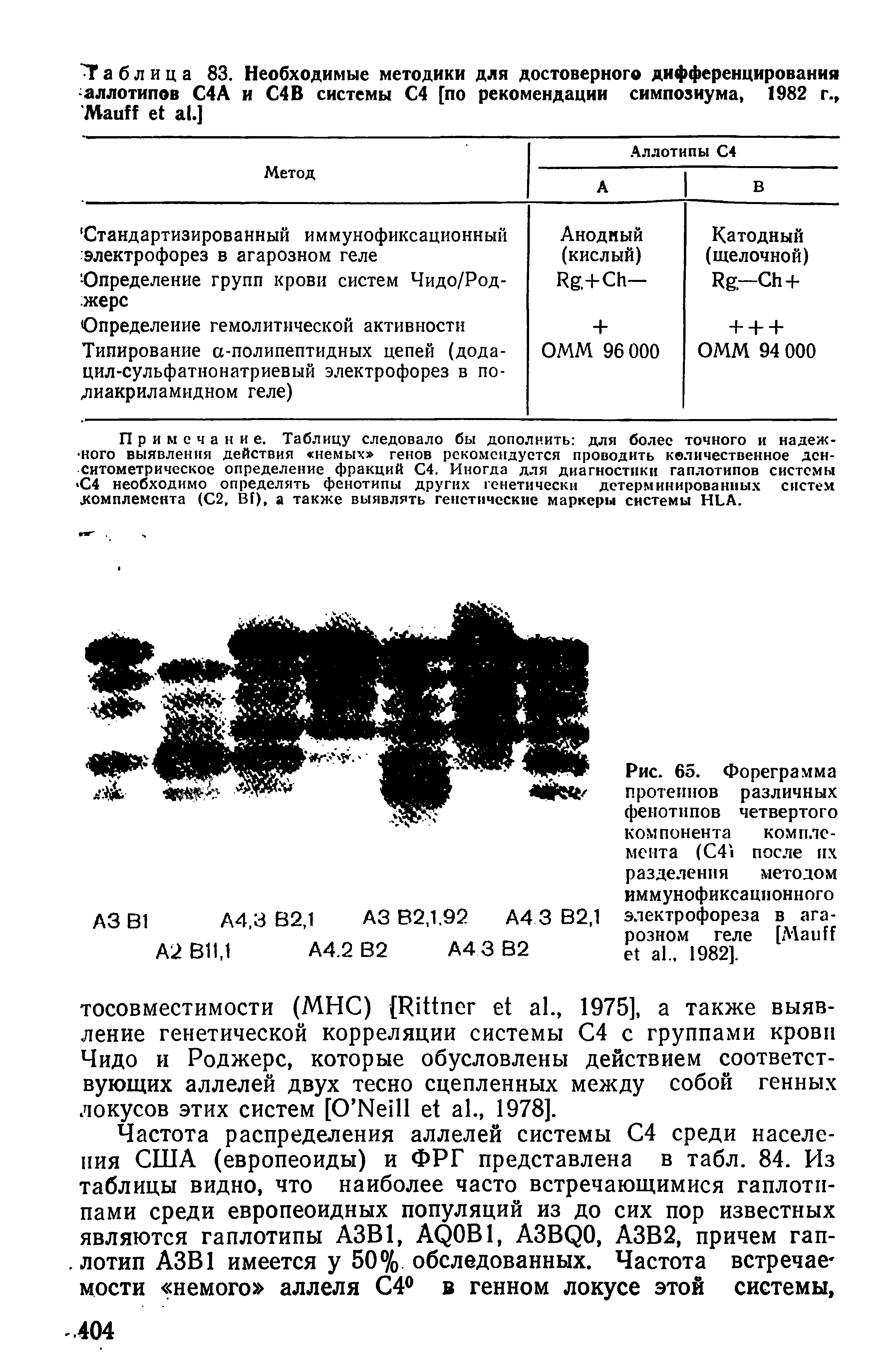 Рис. 65. Фореграмма протеинов различных фенотипов четвертого компонента комплемента (С4 после их разделения методом иммунофиксацнонного электрофореза в агарозном геле [ ААаиГГ е а .. 1982].