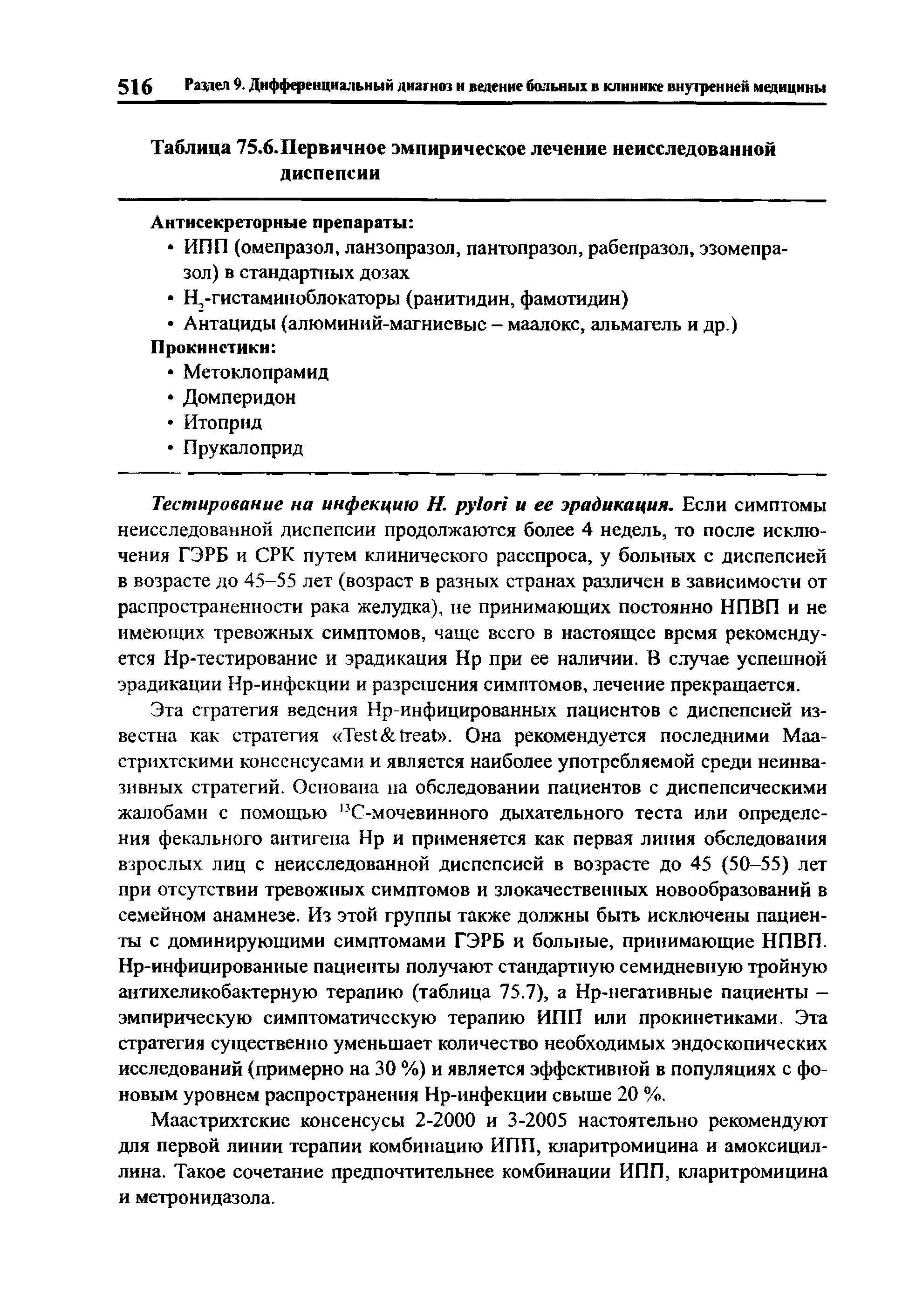 Таблица 75.6.Первичное эмпирическое лечение неисследованной диспепсии...