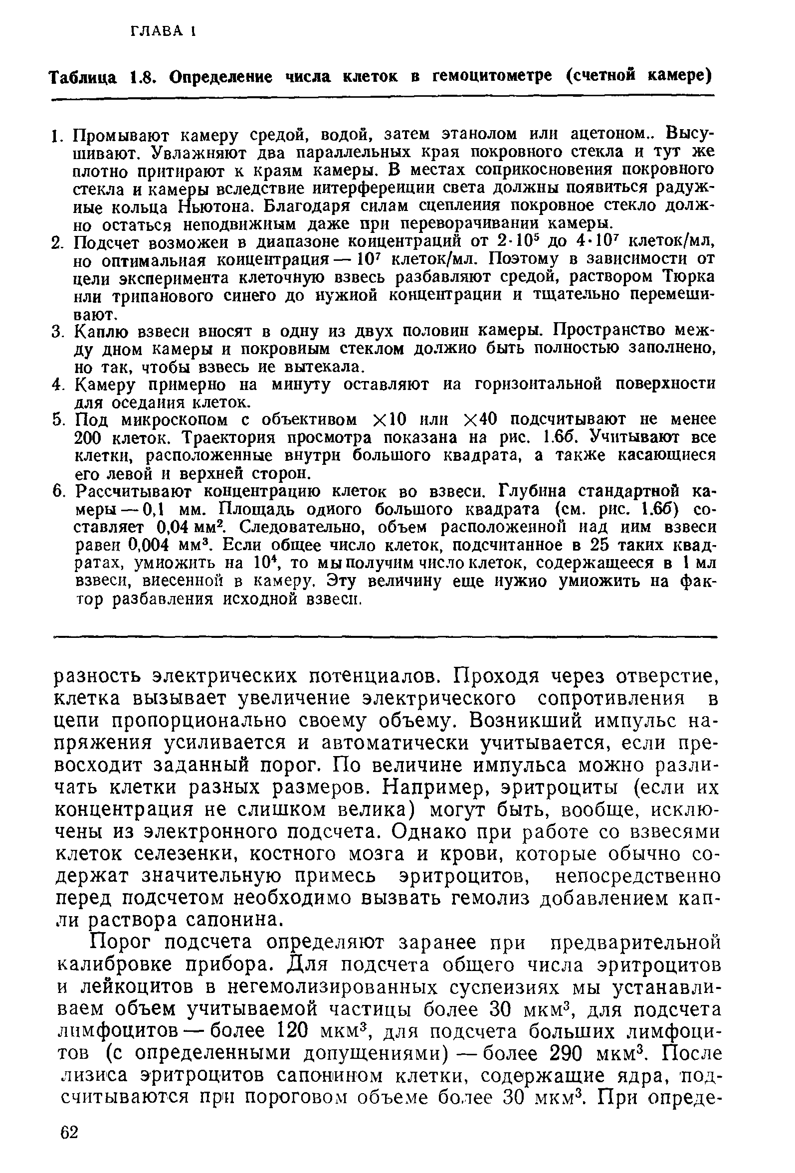 Таблица 1.8. Определение числа клеток в гемоцитометре (счетной камере)...