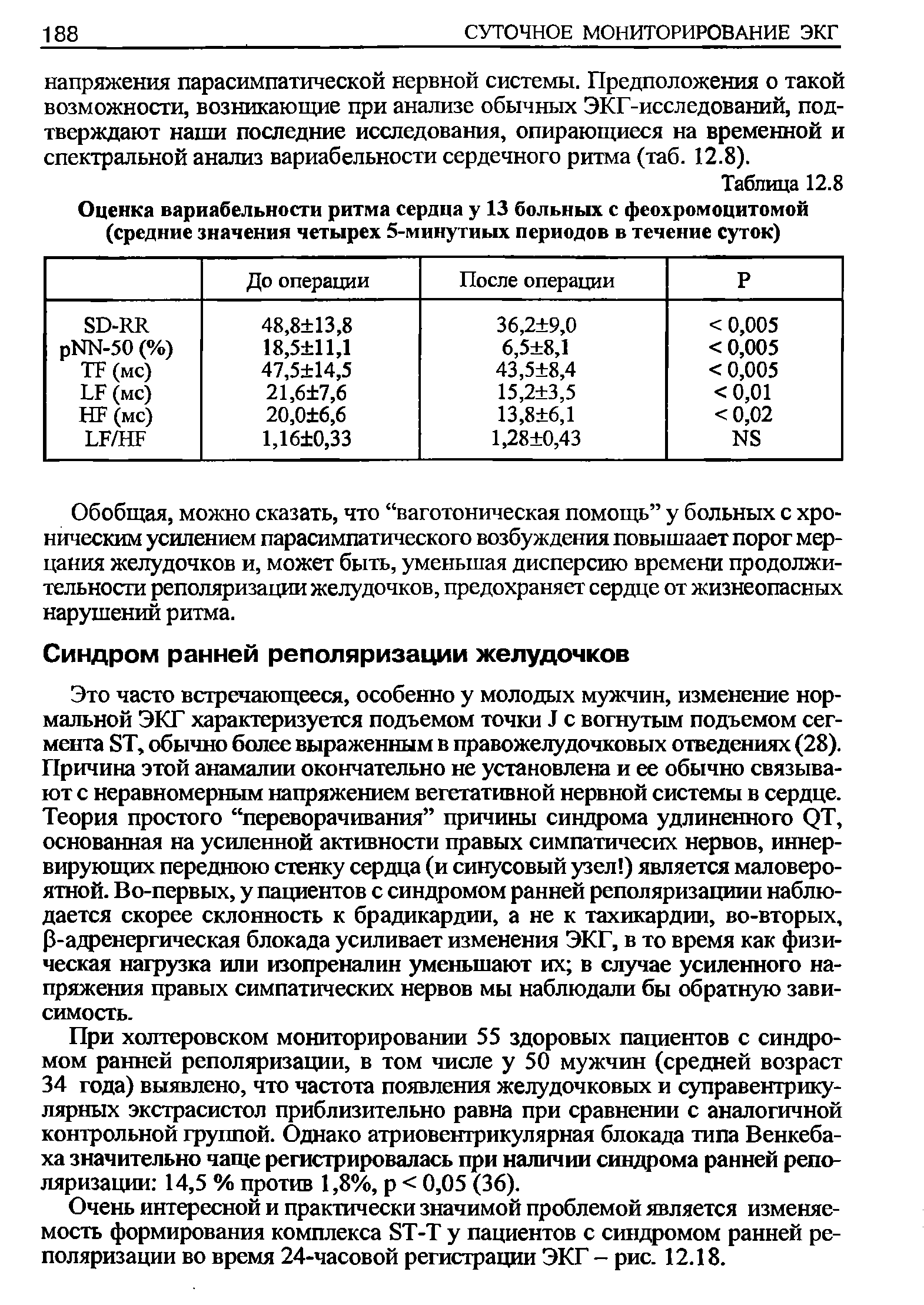 Таблица 12.8 Оценка вариабельности ритма сердца у 13 больных с феохромоцитомой (средние значения четырех 5-минутиых периодов в течение суток)...