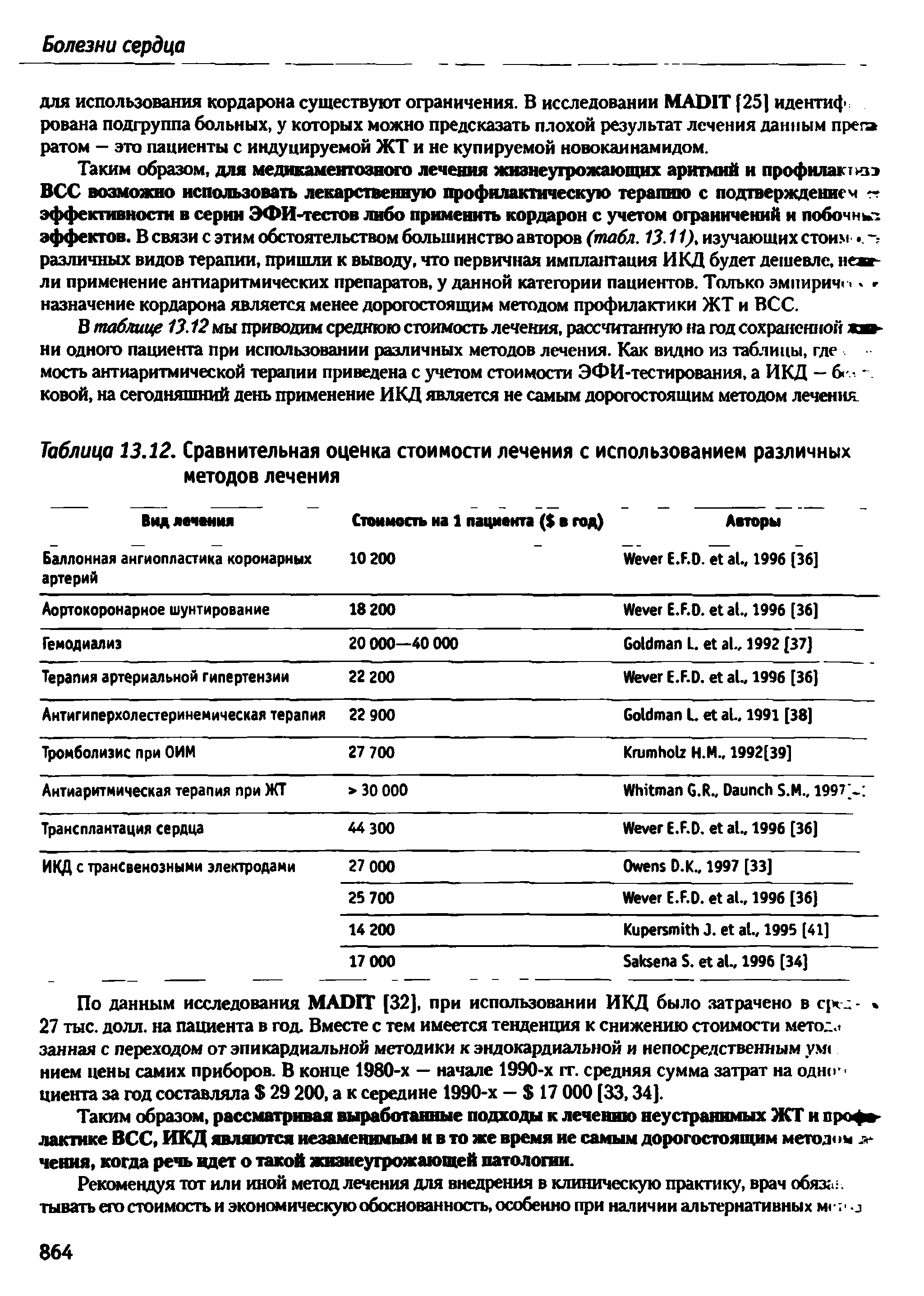 Таблица 13.12. Сравнительная оценка стоимости лечения с использованием различных методов лечения...